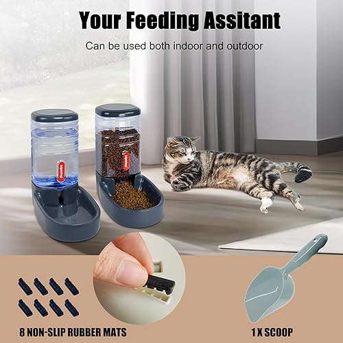 Miniatura 7 de Alimentador automático para mascotas pequeñas y medianas para mascotas, juego de alimentador y bebedero automático de 3.8 L, suministro de viaje y