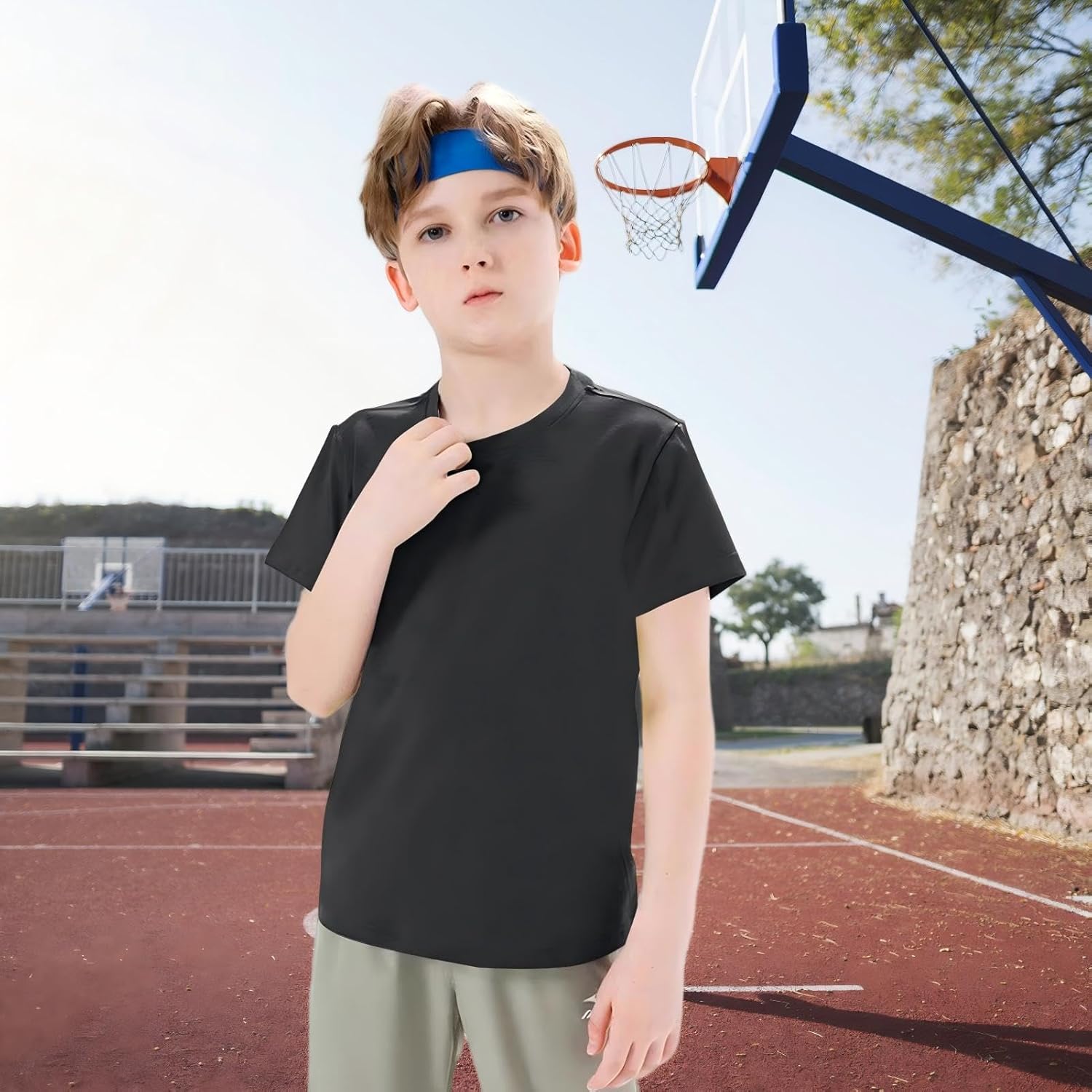 5 Pack Boys/Kids/Teens Quick Dry Shirts Mesh Moisture Wicking Active Athletic Performance T-Shirts(Age 4-18Y) - Image 2