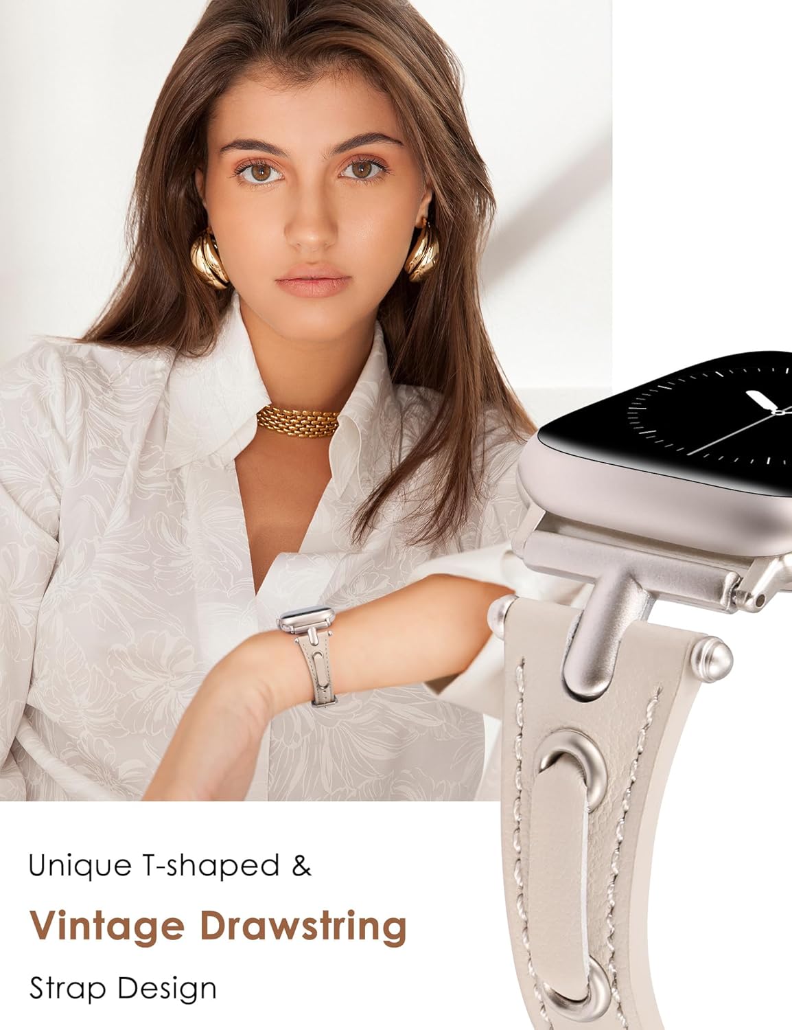 Minyee Leather Band Compatible with Apple Watch 38/40/41/42/44/45/46/49mm Women, Slim Thin Dressy Vintage Stylish Strap with T-Shape Metal Buckle for iWatch Series 11 10 9 8 7 6 5 4 SE/Ultra 3 2 1 - Image 3