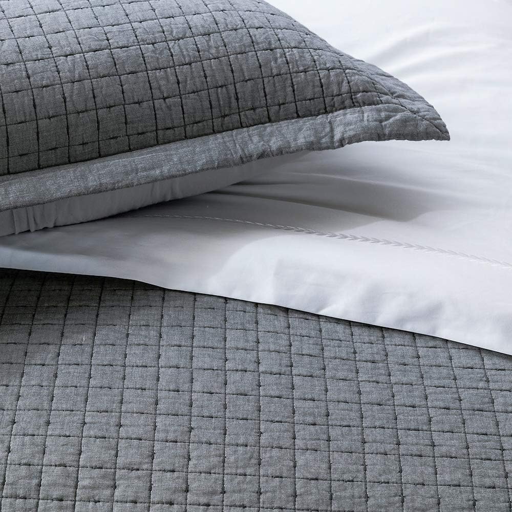 Best Cyber Monday 🔥 Elegant Life Home Cotton Yarn Dyed Chambray Collection Cotton Fill - Lightweight Square Detailed Stitching Bedding Quilt, Queen Gray Color, 88” x 92” Best Deal Product Elegant Life Home Cotton Yarn Dyed Chambray Collection Cotton Fill - Lightweight Square Detailed Stitching Bedding Quilt, Queen Gray Color, 88” x 92”