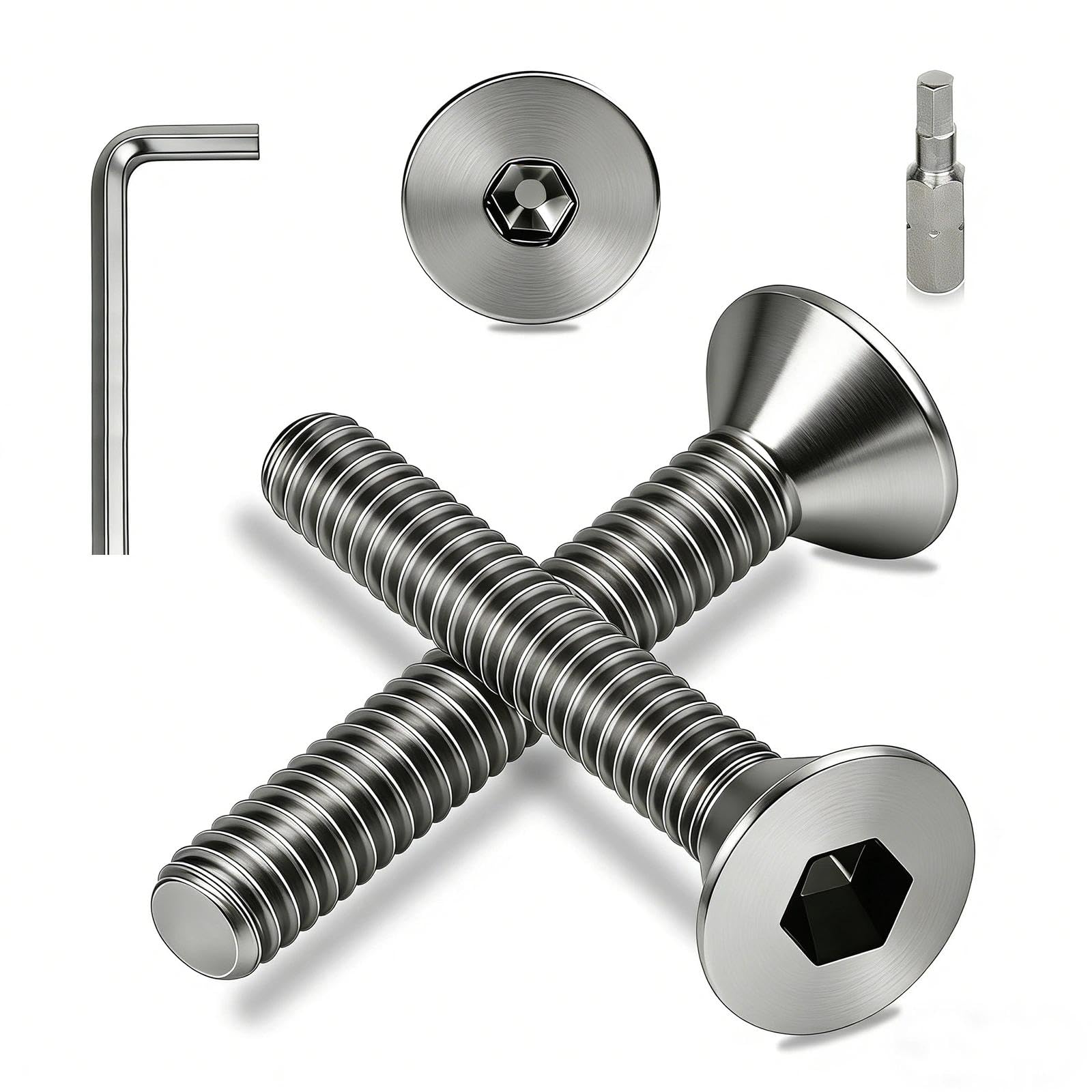 Ezitruz M6 Countersunk Bolts, M6X35 mm Hex Socket Machine Screws 304 Stainless Steel, 25 Pcs Flat Head Hex Socket Cap Screw DIN 7991/ISO 10642 Full Thread Bolt for Furniture Wooden Repair