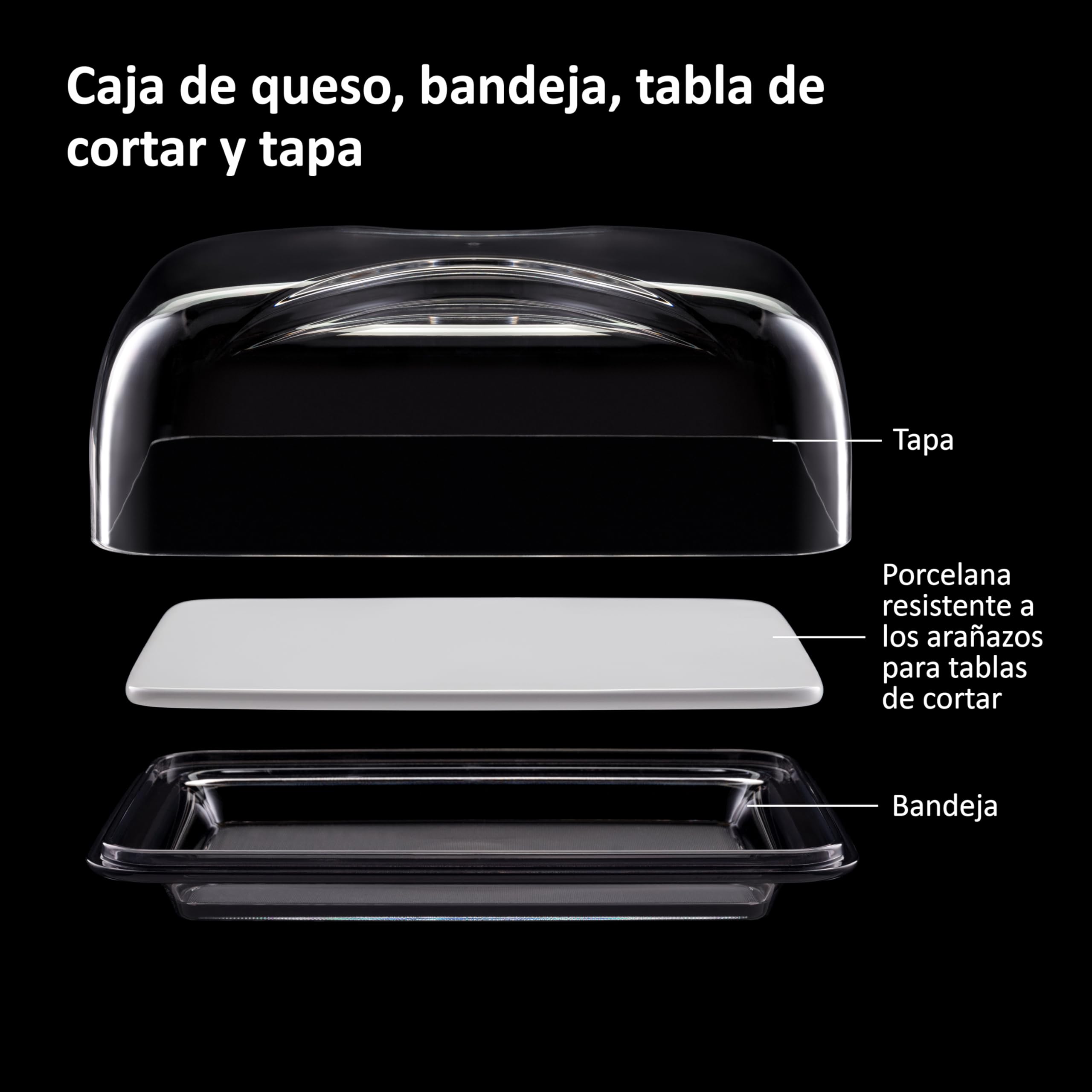 Haier HAGCB40 Quesera, con Bandeja, Tabla de Cortar de Porcelana y Tapa, Rectangular, Elegante, 25,5x18x11,5 cm, Guzzini
