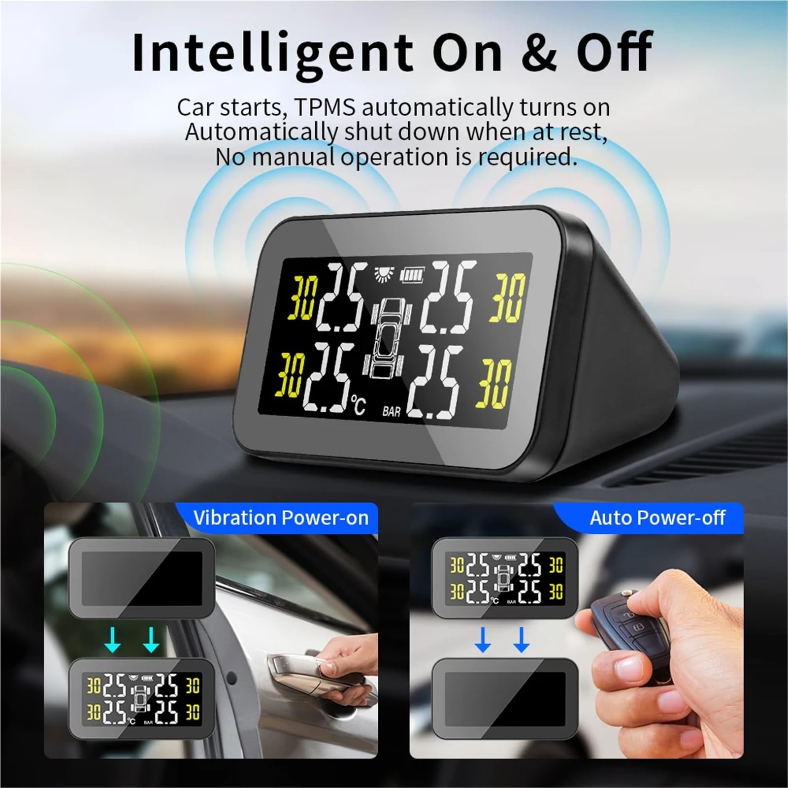 New Tire Monitoring System Temperature Warning Fuel Save Solar TPMS Car Tyre Monitor Air Gauge(Built-in sensor)
