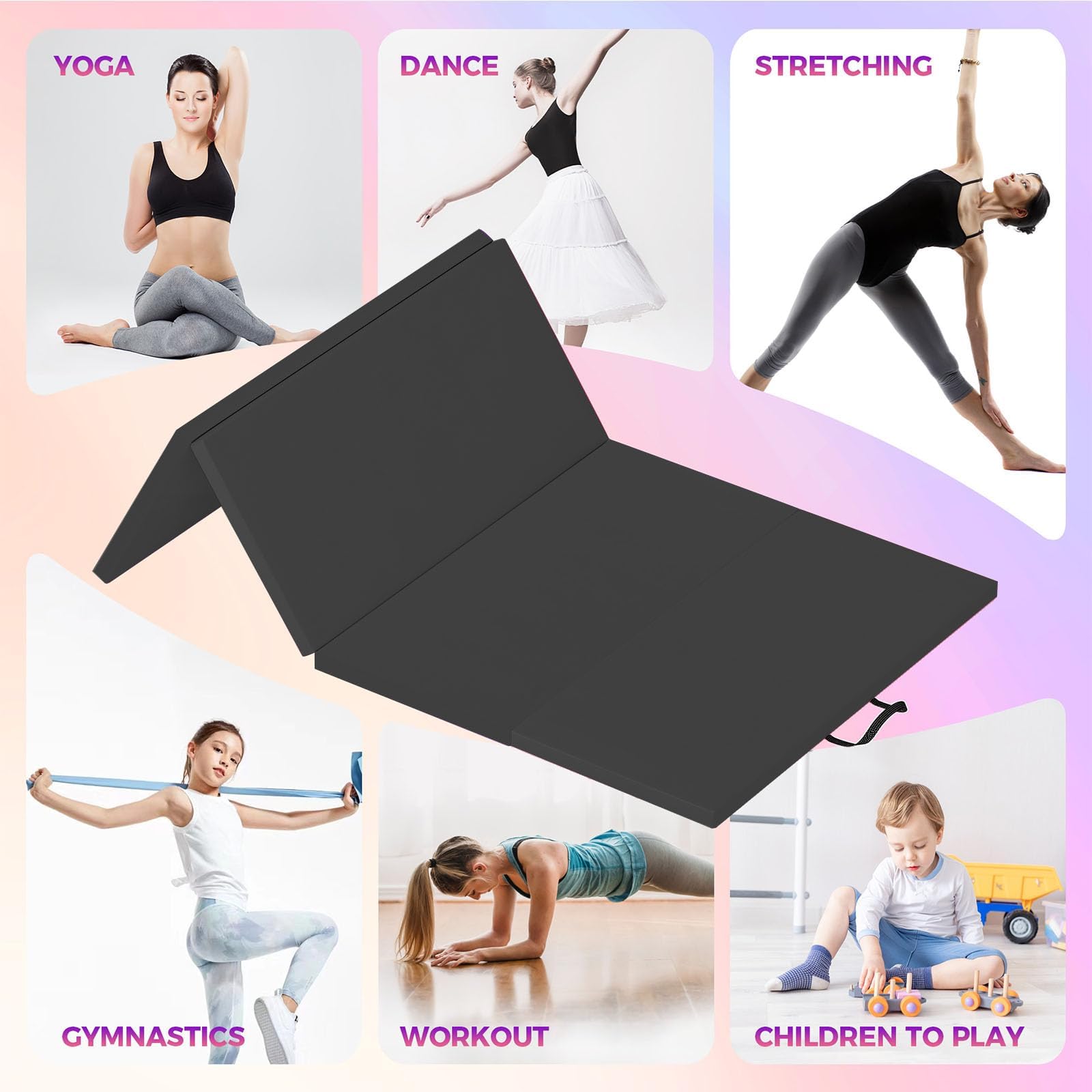 Tapis De Gymnastique Pliable En Cuir, 180x60x5cm (4 Volets),Tapis De Sport Portable Avec Poignées Pour Yoga, Fitness, Entraînement Enfant Et Adulte