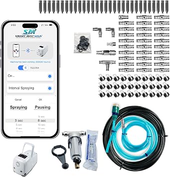 High Pressure Misting System Kit 1000 PSI 100 Stainless Steel Tubing 50 Nozzles Patio Misting System Kit High Pressure Misters .006" Nozzles for Most hot climates