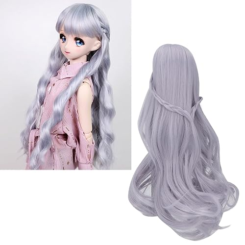 Miniatura 9 de Cabello suave de muñeca, peluca larga de muñeca gruesa recortable para el día de los niños, color azul neblina