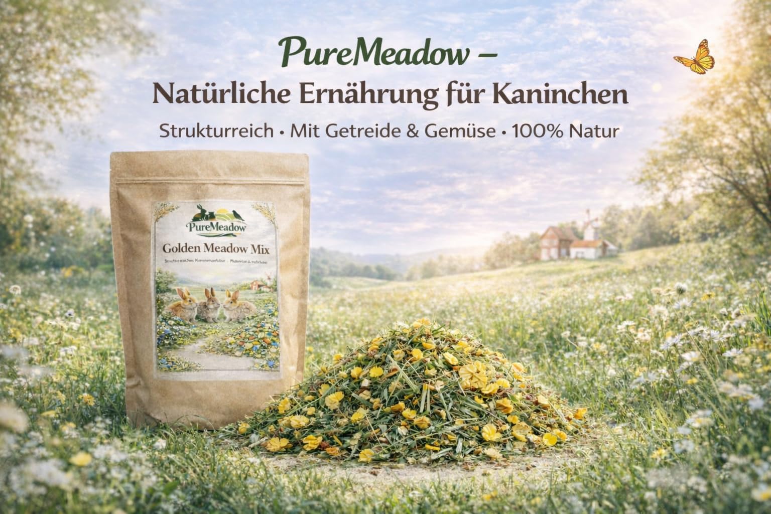 PureMeadow Golden Meadow Mix - Complément alimentaire texturé pour lapins - 7,5 kg - Avec foin des prairies, herbes et légumes