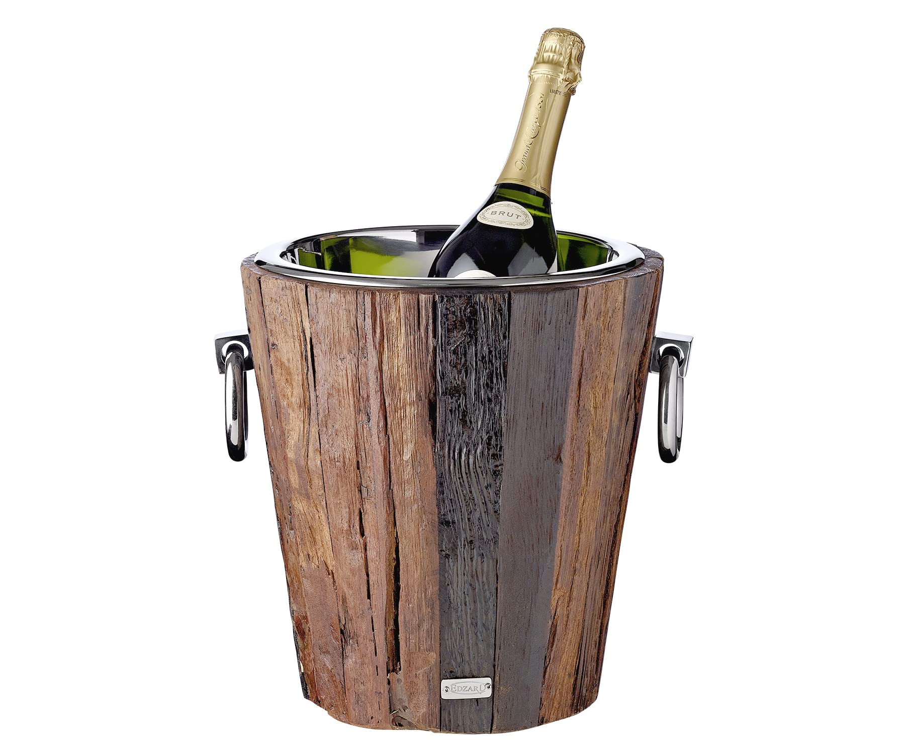 EDZARD Secchiello per champagne Kennington (Ø 47 cm, H 24 cm), acciaio inox e legno, per 6 bottiglie – secchiello per spumante, secchiello per bottiglie grande, secchiello per vino