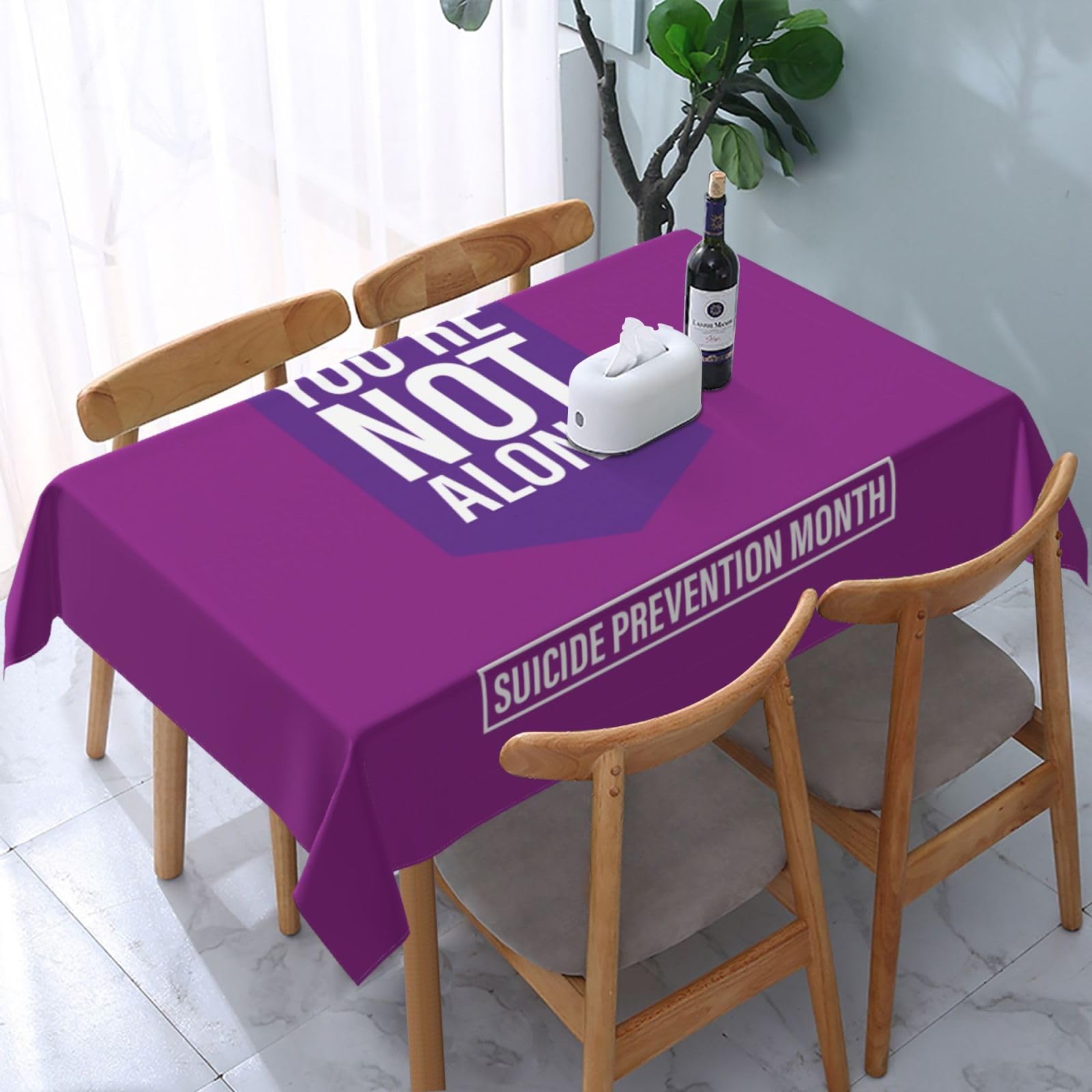 JunHeArt Suicide Prevention Month Tablecloth Rectangle Table Cover Washable Table Cloths Decor For Kitchen 54" X 72"