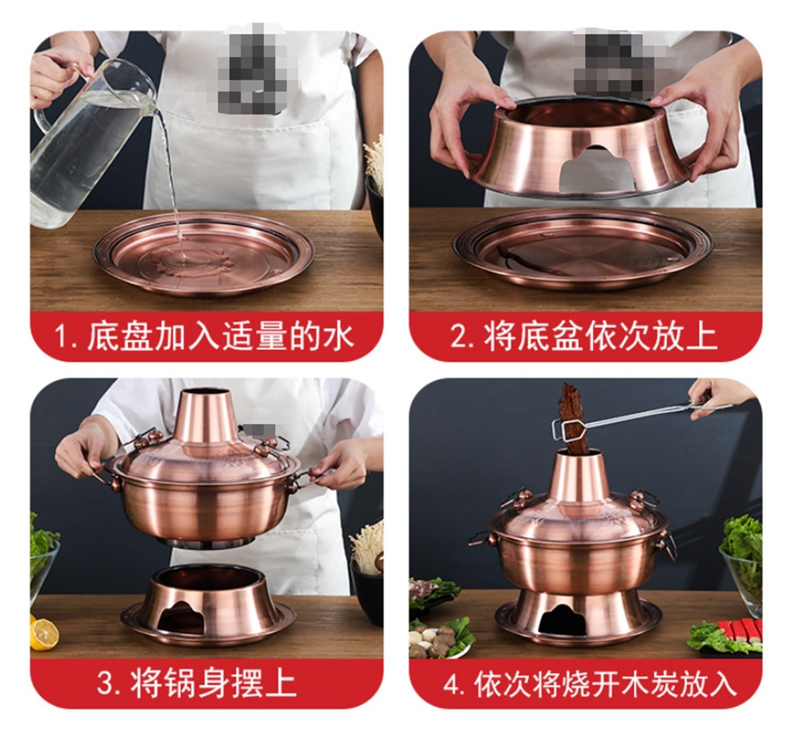 Olla Portátil para Camping Olla Caliente Multifuncional, De Cobre, Carbón For La Familia Shabu Pot Cenas Picnics Restaurantes Y Buffets(30cm)