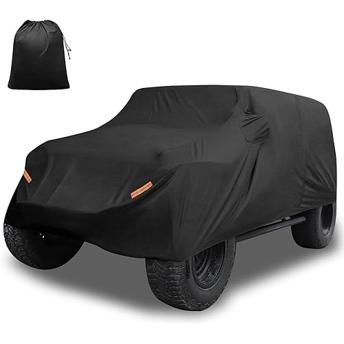X AUTOHAUX Car Cover for Jeep Wrangler JK JL YJ TJ 4 Door 2007-2021 Outdoor Waterproof Sun Rain Dust Wind Snow Protection w/Driver Door Zipper Black