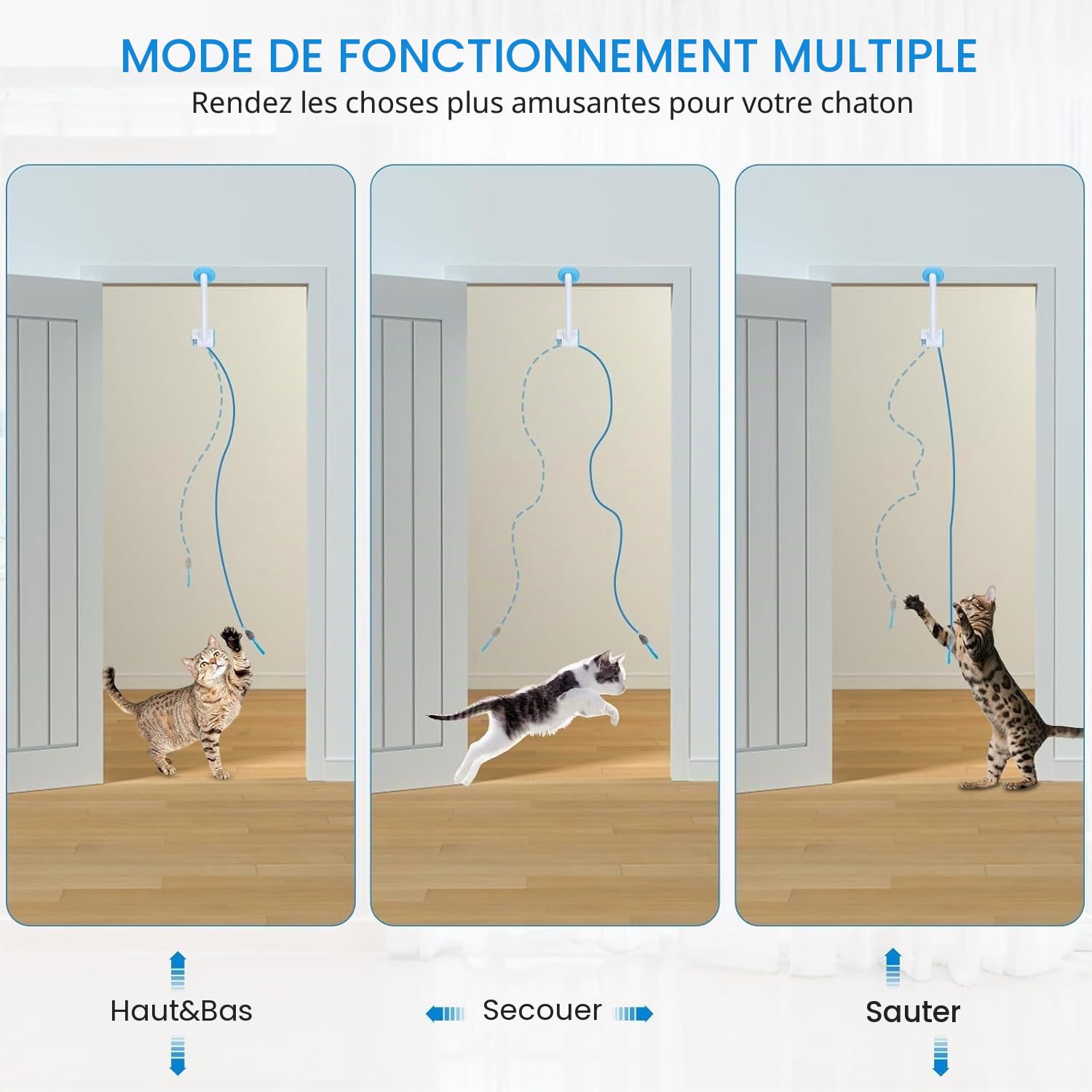 PETTOM Jouet Interactifs à Suspendre pour Chat, Jouet Chat Interieur Automatique avec Cordelette, Jouets pour Chats Suspendus aux Cadres, Jeux Chat Souris pour Jouer, Chasser et Exercer