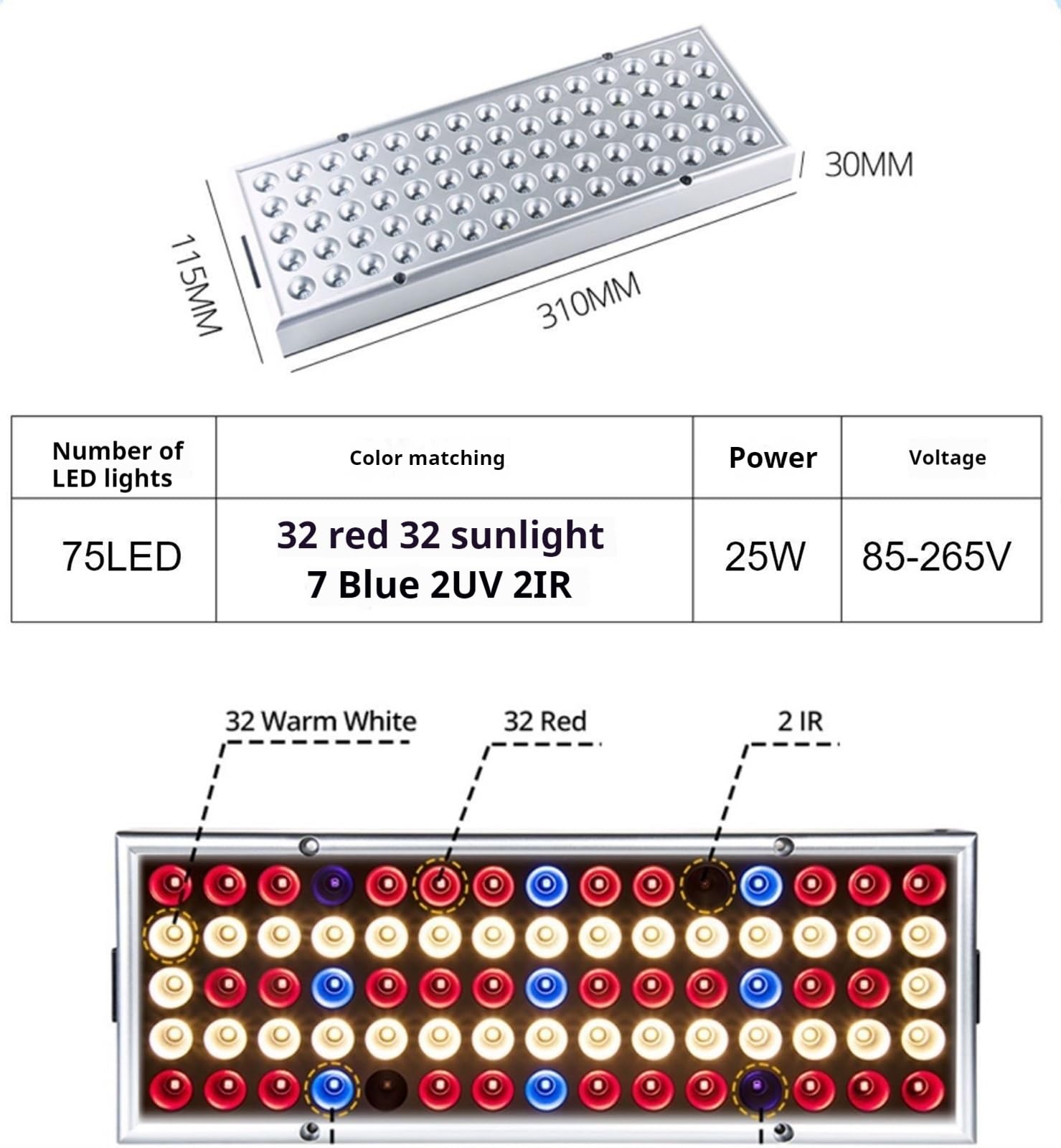 Lampa roślinna, 25W/45W LED Plant Grow Light, można stosować szeregowo. Pełne spektrum wewnętrznych diod do uprawy roślin(45W)