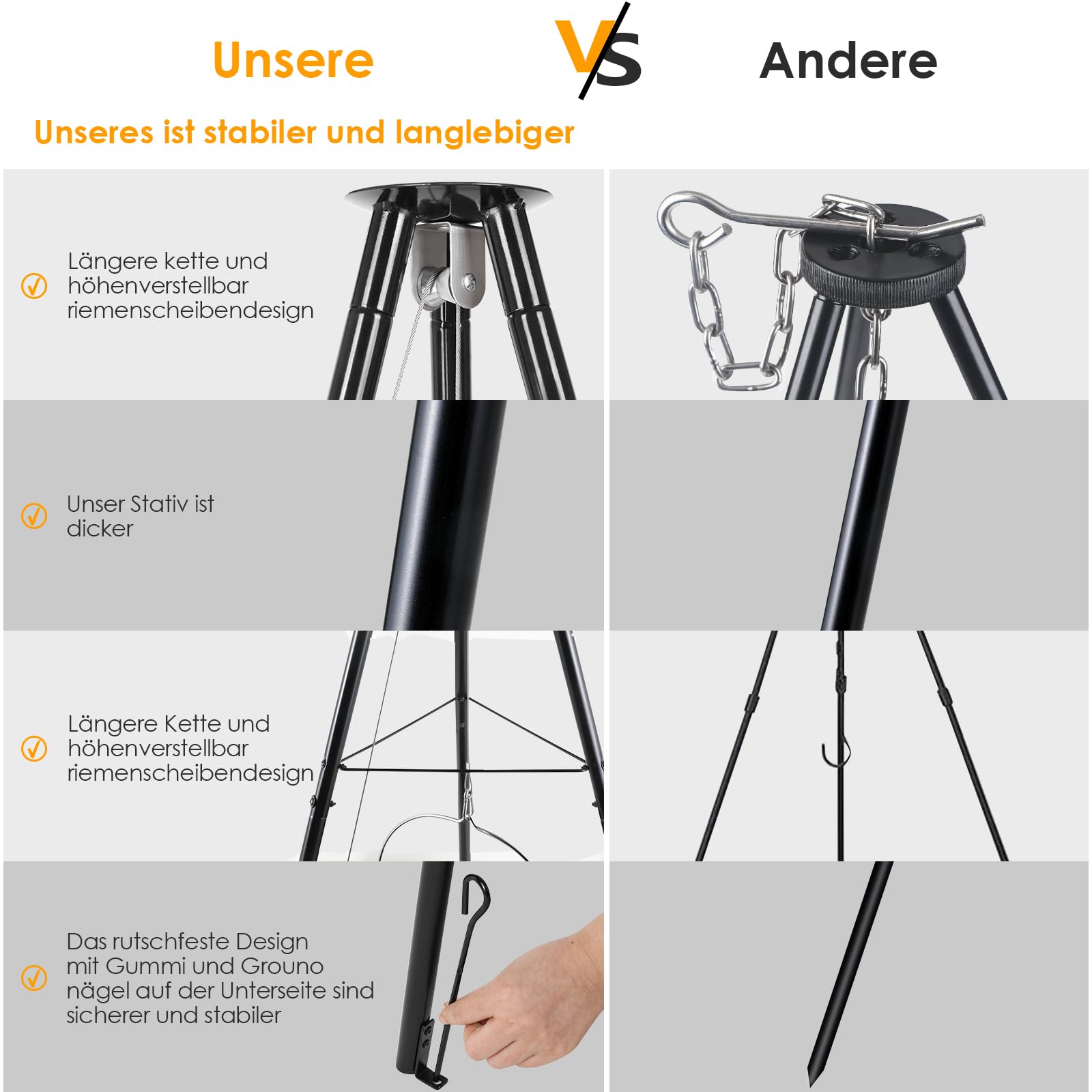 TLSUNNY 10L Gulaschkessel mit Dreibein, Original Ungarischer Gulaschtopf Emaille, Kettenhöhenverstellung, Teleskop-Dreifuß für Picknick