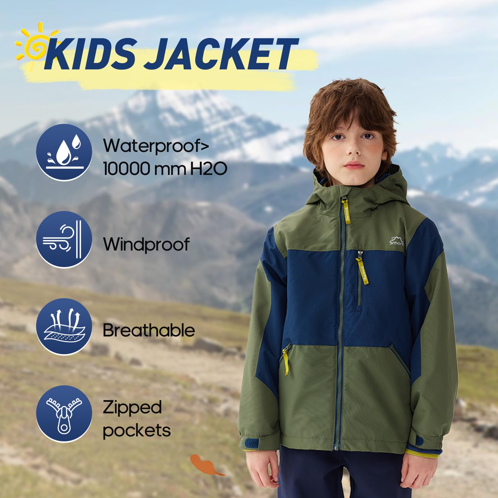 SMONTY 3-in-1 Jacke Kinder, herausnehmbare Fleece-Innenjacke | für Jungen und Mädchen, mit Kapuze, Wasserdicht, Winddicht, Atmungsaktiv, für Herbst und Winter