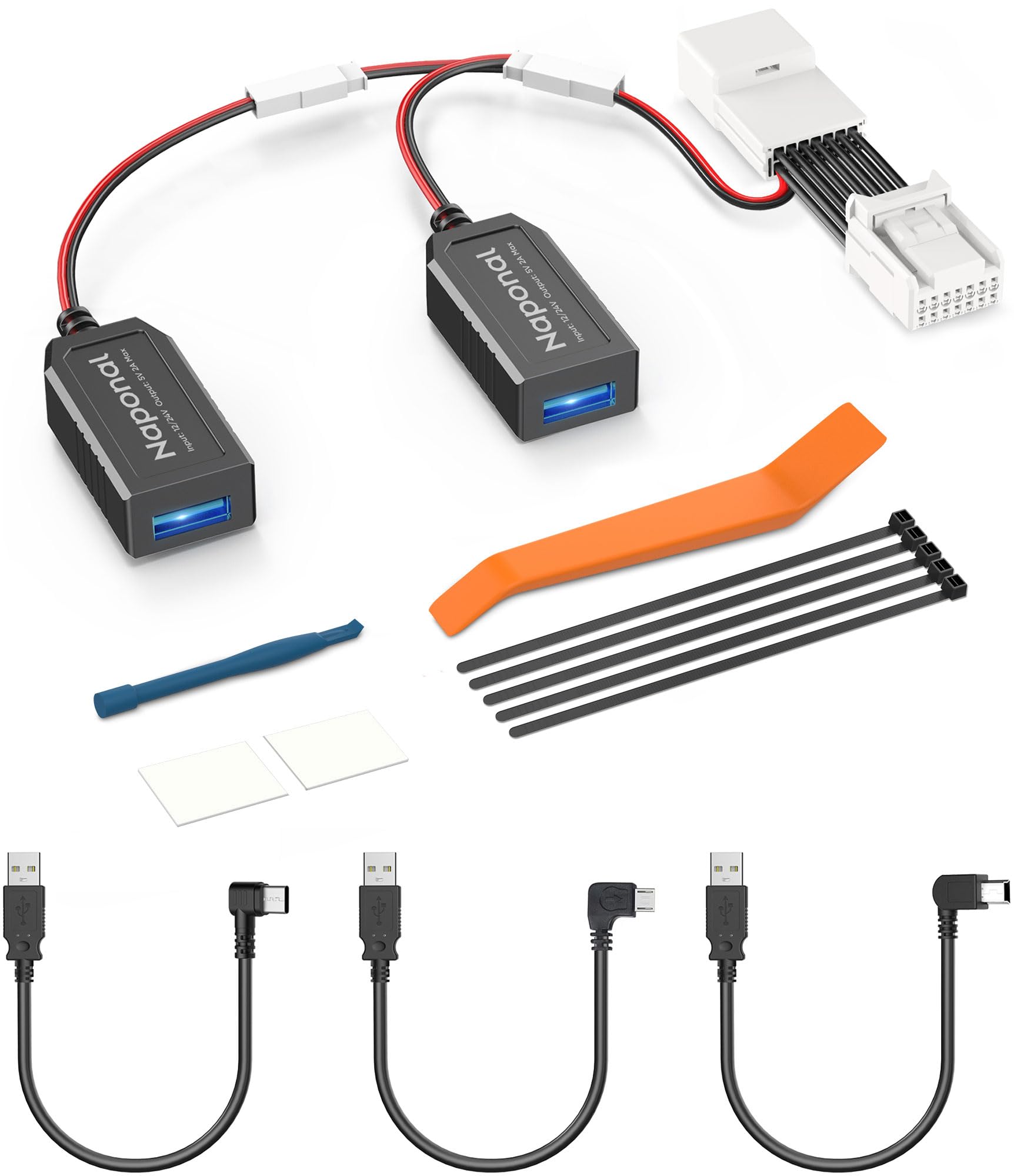 Naponal GPS Dash Cam Power Adapter,(14Pin Type B Connector) Mirror Camera Radar Charger Station GPS Dashcam Charger Cable for Select Jeep Compass, Dodge Ram 1500 Classic, Connects to Rearview Mirror