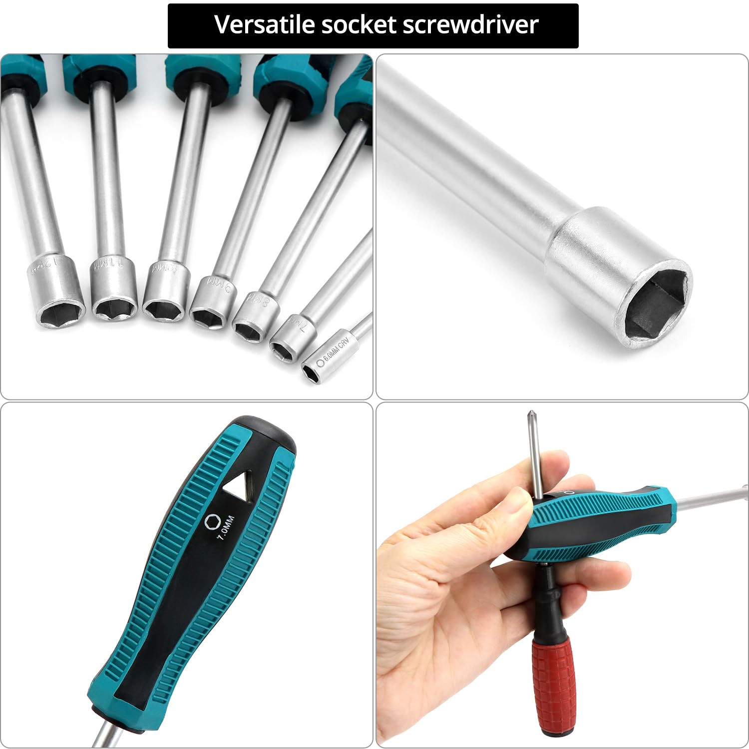 QWORK® 7 Pezzi Cacciavite a Bussola, 6-12 mm Set Cacciaviti, Chiavi a Tubo, per Viti Esagonali