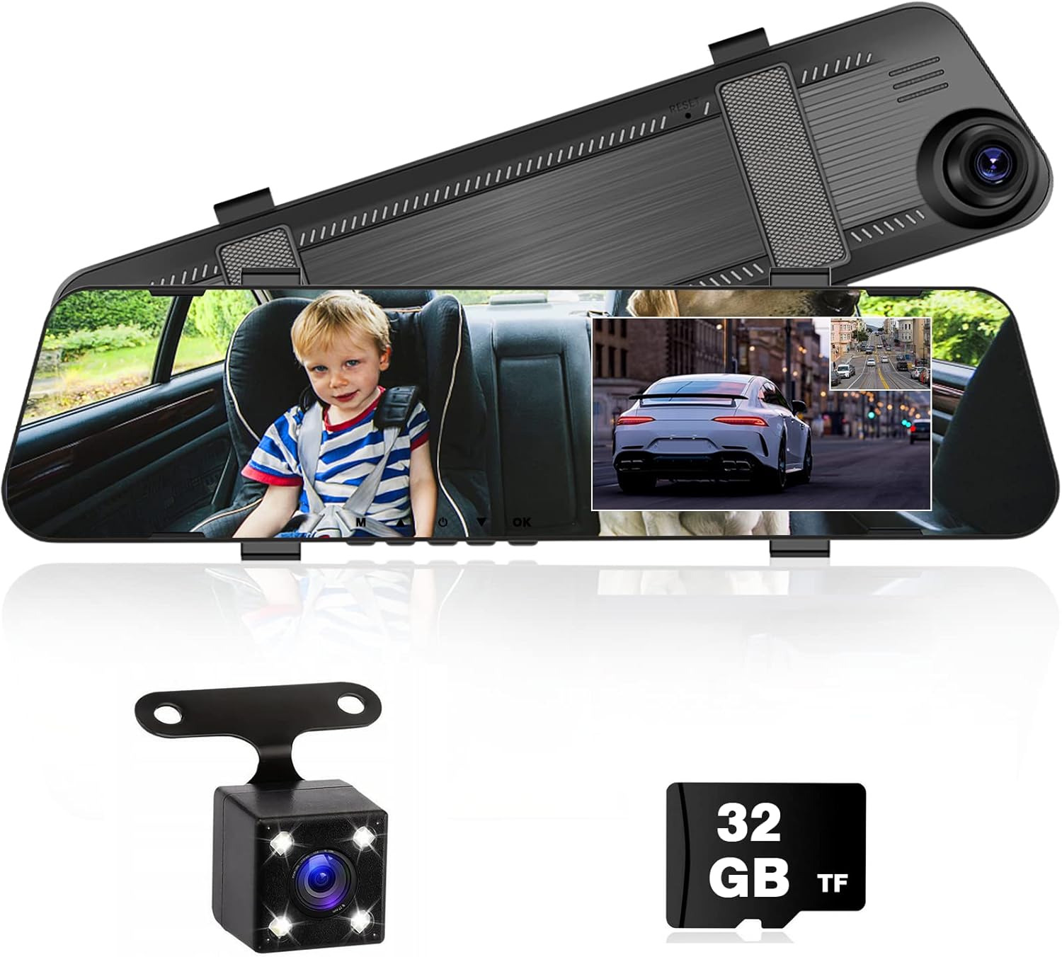 Hikity Mirror Dash Cam Front and Rear, 4.5 inch 1080P Full HD Smart Rearview Mirror Backup