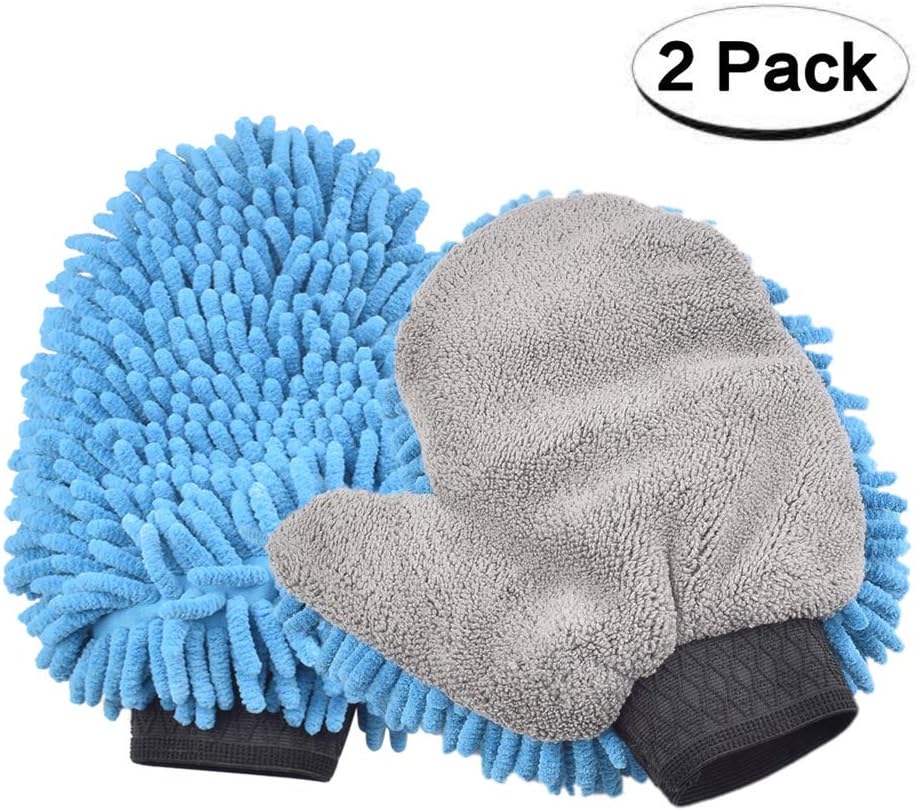 CarBoss Car Wash Mitts 2 Pack Cleaning Gloves Premium Chenille Microfiber Double Sided Extra Large Size Super Absorbent Wash Sponge for Car SUV Truck