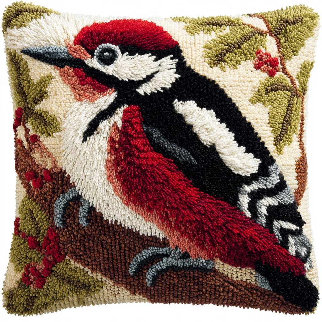 Taxpy Latch Hook Cushion Kits 17X17Inch, Birds on the Branches Latch Hook Pillow Case Kits Embroidery Kit, DIY Needlework Pillow Cover Cushion Rug Making Kit