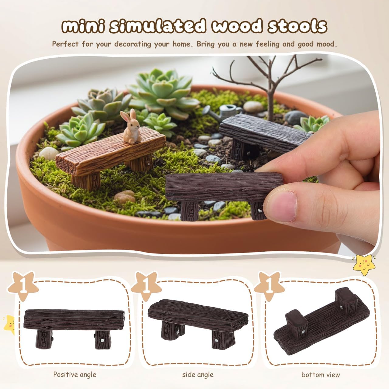 KESYOO 6Pcs Miniature Bench Set Resin Faux Wood Mini Benches for Crafts Micro Landscape Dollhouse and Fairy Garden Accessories 2.20 Inch