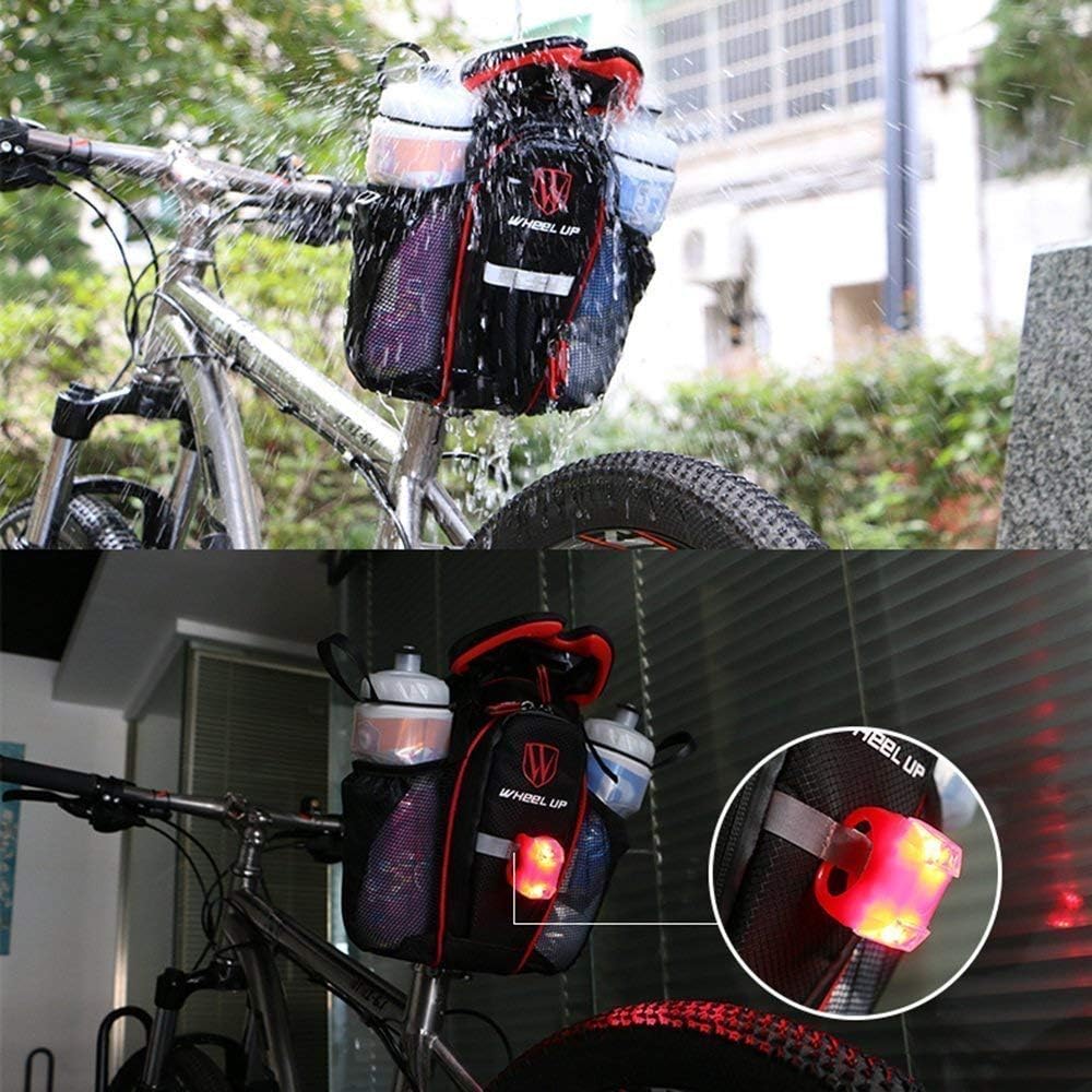 MOOZO Waterproof Rear Under Seat Bike Saddle Bag, Double Pouch Bicycle Tail Pocket with Reflective Strip for MTB Mountain City Road Bike Water Bottle/Repair Tools Kit