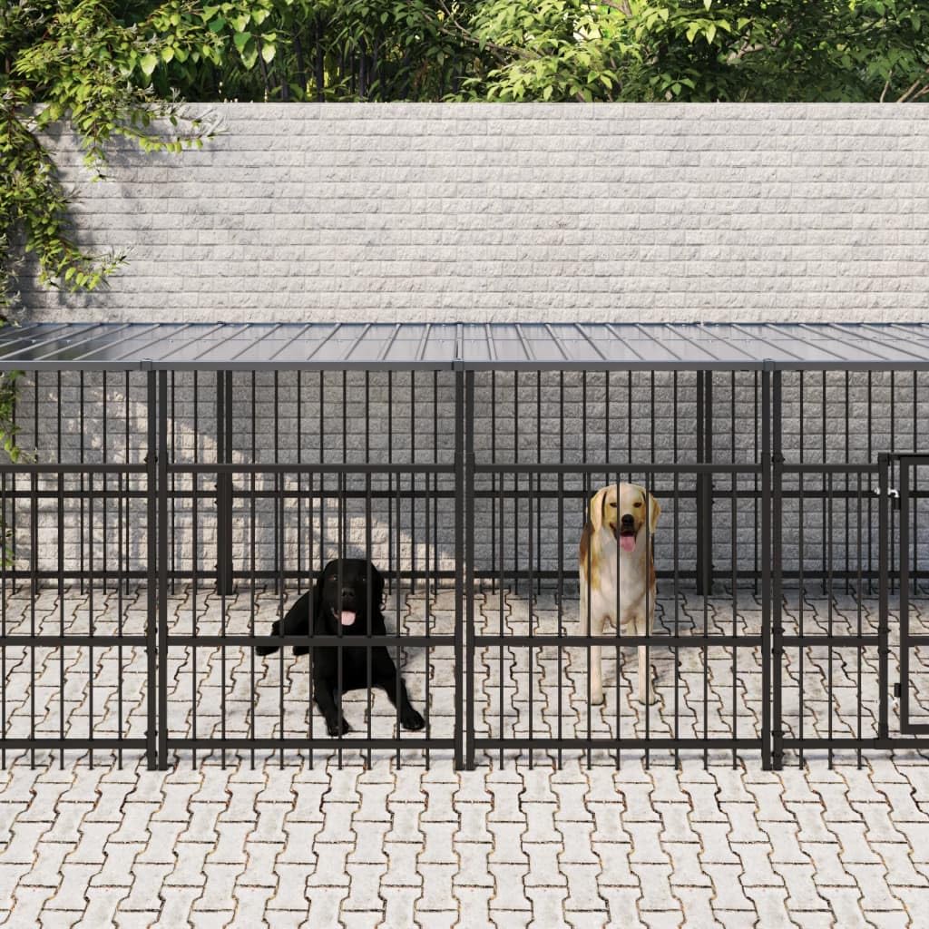 Caseta para perros de acero con recubrimiento en polvo con techo de 13,14 m² con puerta, protección y seguridad para cachorros, perros en el jardín y uso al aire libre