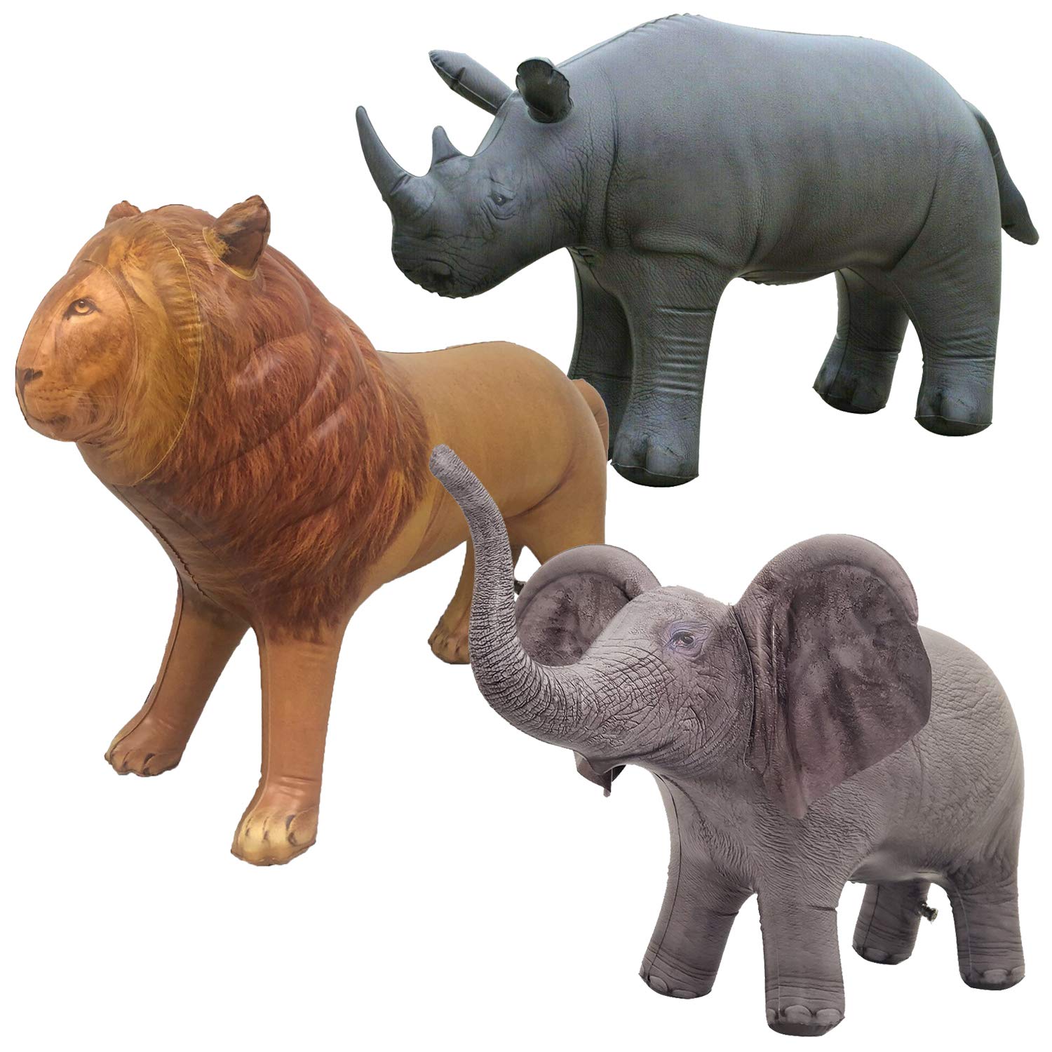 Jet Creations Safari Animal Inflatables 3-Pack - Elephant, Giraffe & Rhino For Party Decor