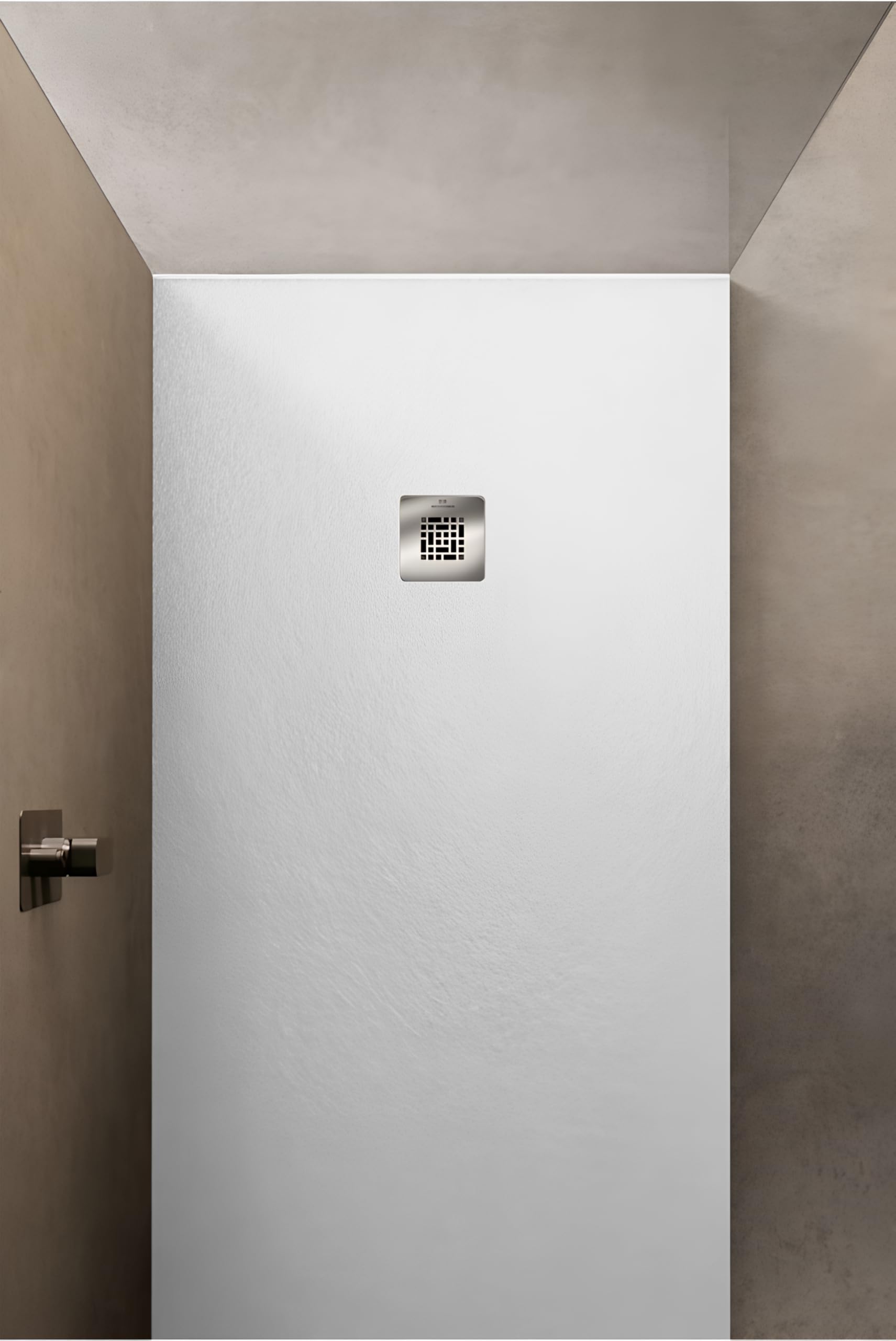 Plato de Ducha Resina Extraplano outletaseo – Todas las medidas disponibles - Antideslizante Textura Pizarra - Incluye Válvula desagüe+Rejilla (120x80, Blanco RAL 9003)