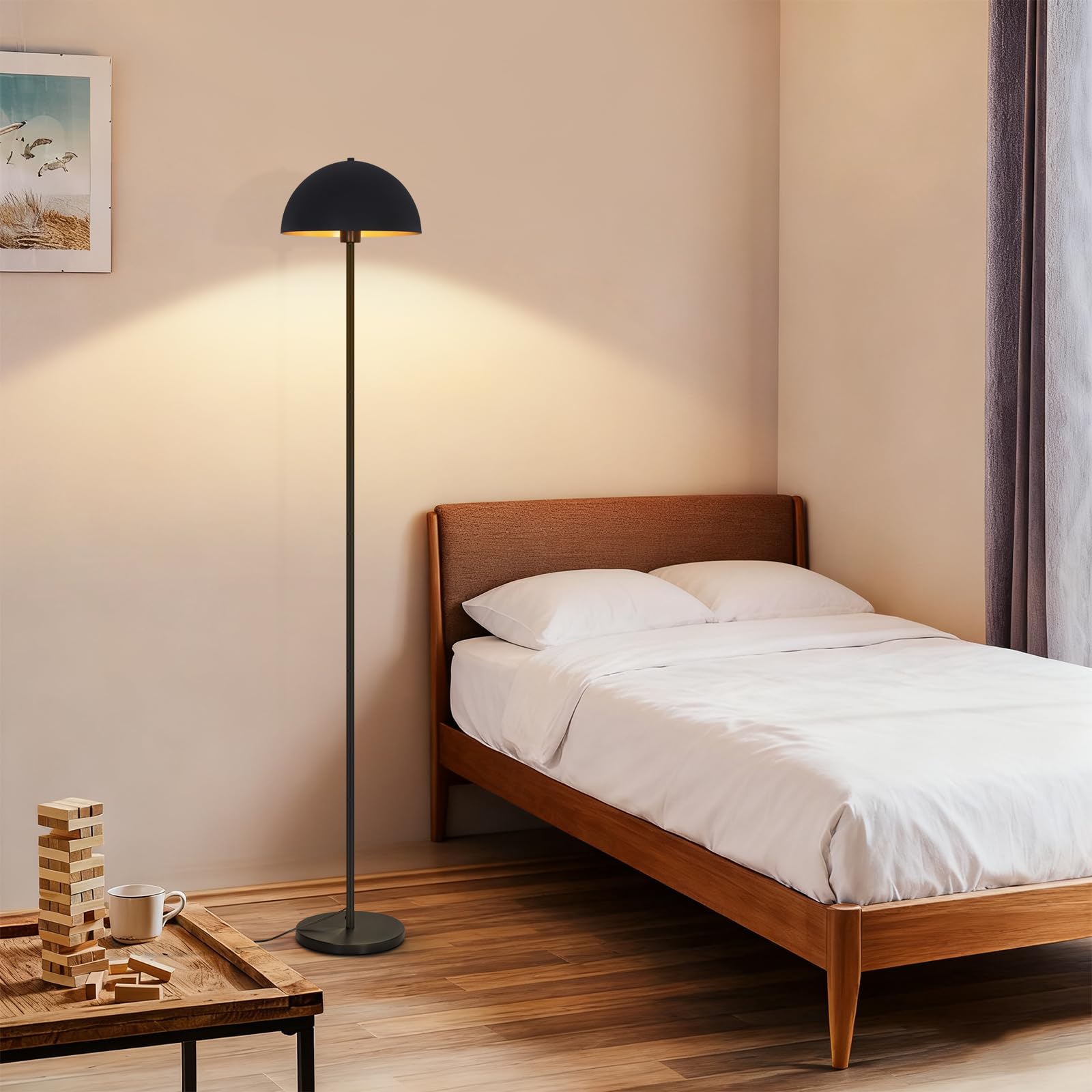 ZMH Stehlampe Bodenlampe für Wohnzimmer, Metall Stehleuchte modern 170 cm, | Lampenschirm Ø30 cm, E27 Fassung max. 40W, IP20 Innenleuchte, Schlafzimmer Leseecke, Schwarz Gold, ohne Leuchtmittel