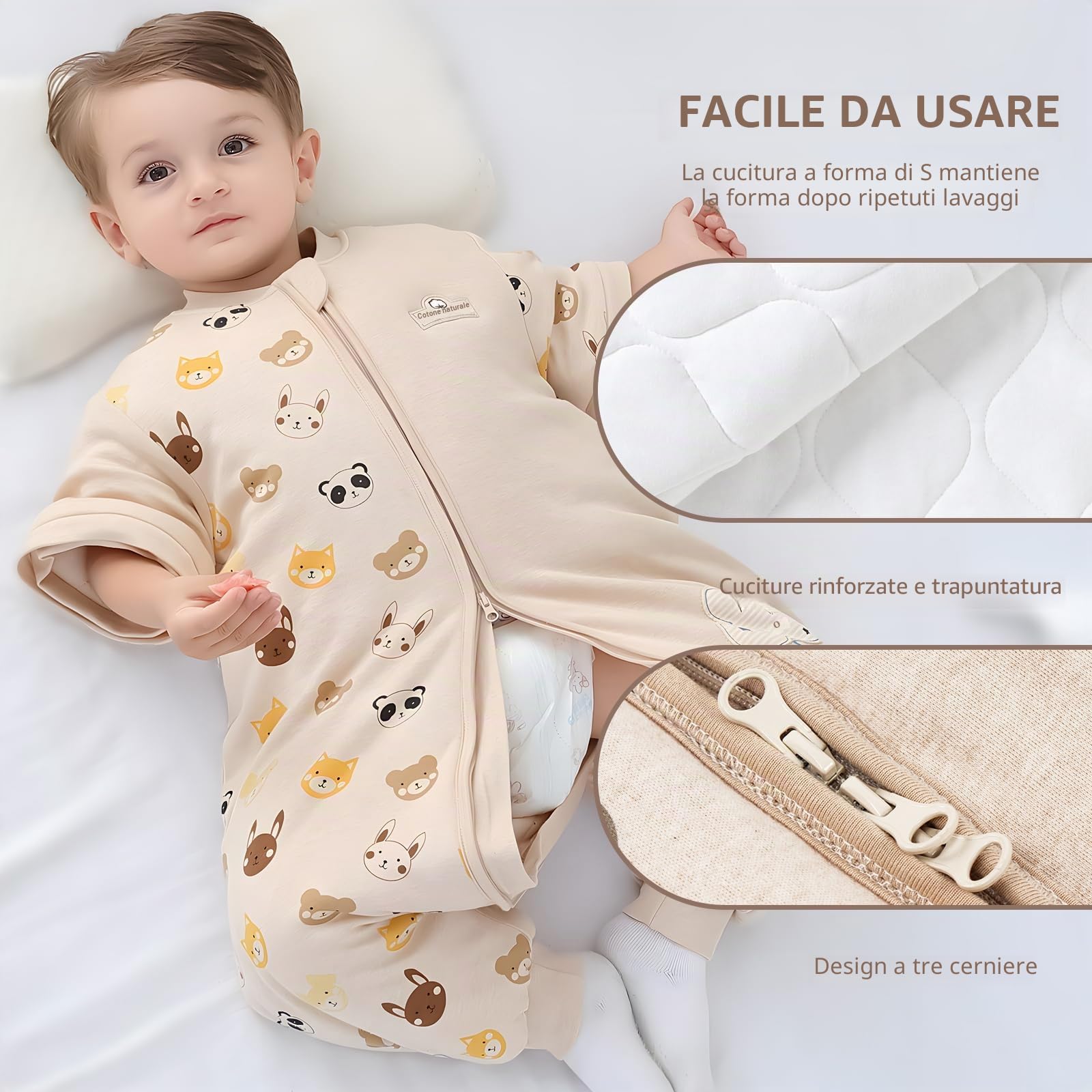 Mosebears Sacco nanna 2.5 Tog per bambino con gambe Sacco nanna per bambini foderato in caldo invernale con maniche staccabili, pigiama unisex per bambina