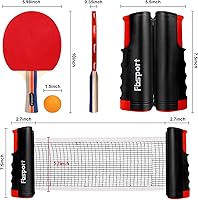 Vista 4 de FBSPORT Set de palas de ping pong, juego de tenis de mesa con 4 raquetas y 8 bolas, red retráctil con bolsa de almacenamiento - accesorios de pala