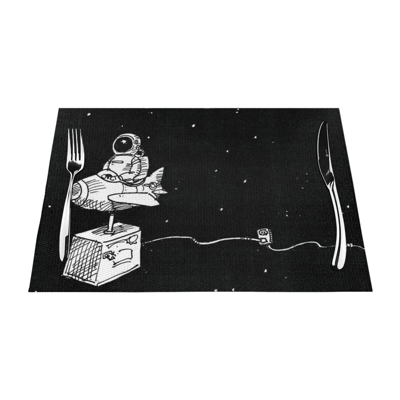 PVC Placemat Set of 6 PCS, 45x30 CM, Astronaut galaxy trippy Printed Non-Slip Heat Resistant Place Mats for Kitchen Dining Table Indoor Outdoor