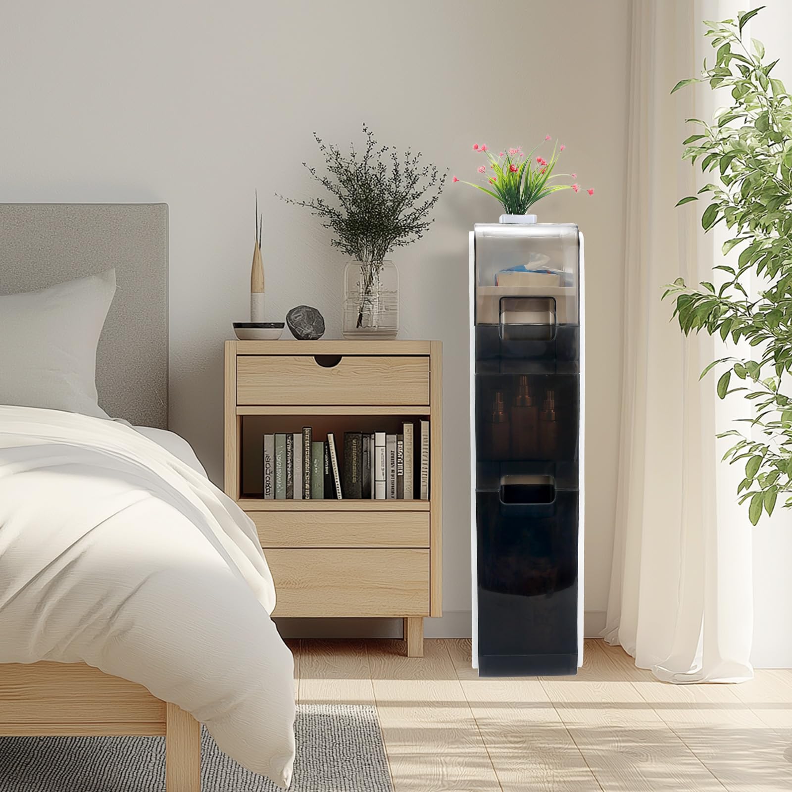 Slim Bathroom Storage Cabinet, Plastic Storage Cabinet with Drawers,Suitable for Living Room, Bathroom, Kitchen, Room and Other Small Sapce (3-Tiers)