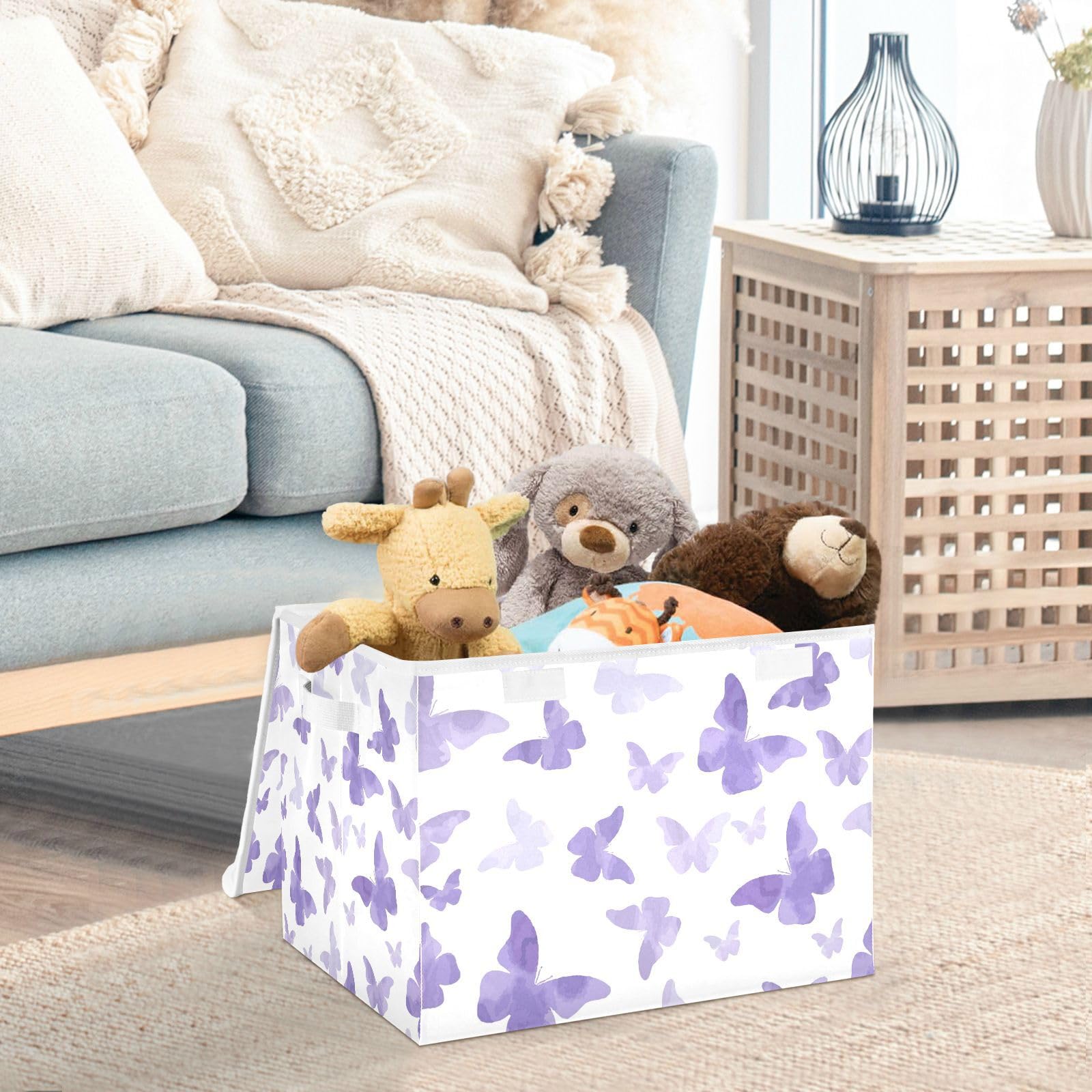 Amazon｜収納ボックス 折り畳み式 紫の蝶 収納ケース ふた付き