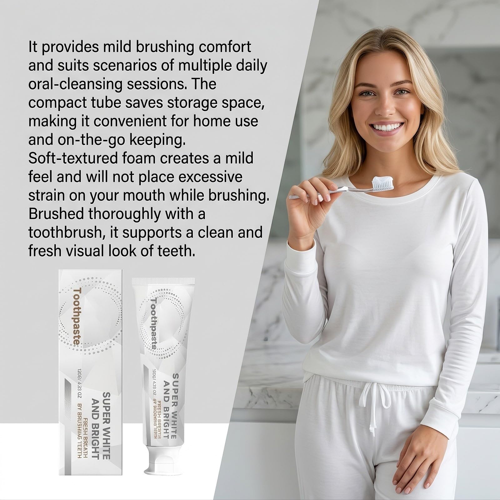 Dentifrice super blanc et brillant, soin doux des taches de surface for les dents jaunes, haleine fraîche à la menthe longue durée, soin buccal quotidien for la maison et les voyages(3pcs)