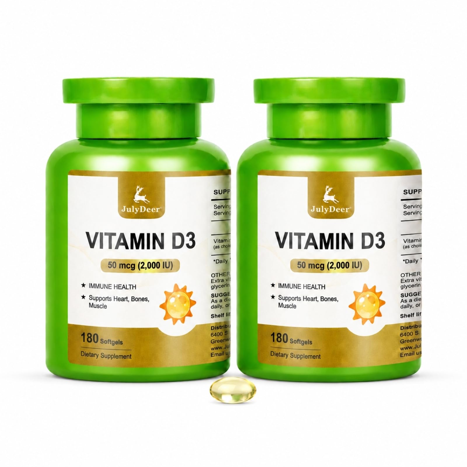 Vitamin D3 2000 IU (50 mcg) With Olive Oil, 180 Softgels, Pack of 2 180 Count (Pack of 2)