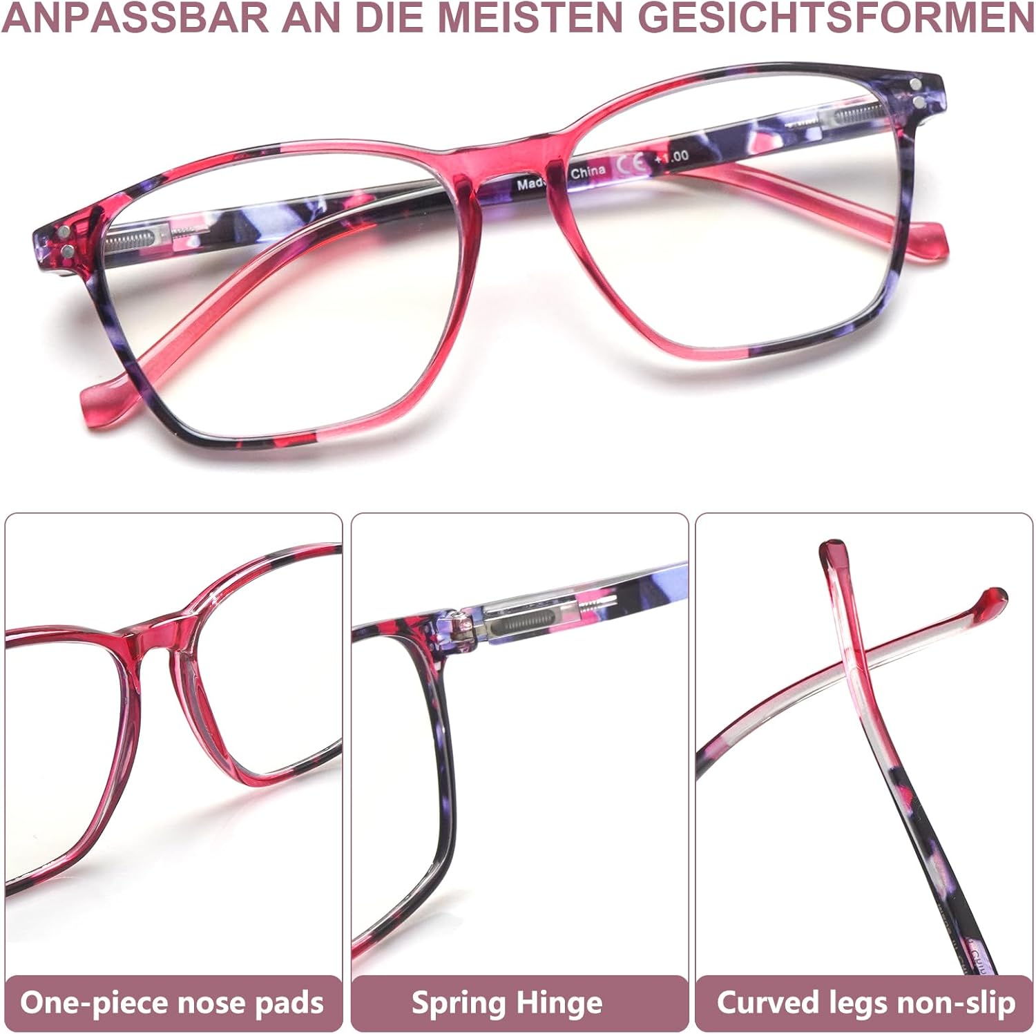 Progressive Multifocal Reading Glasses,4 Pack Blue Light Blocking for Women Spring Hinge Pattern Print Eyeglasses - Image 4