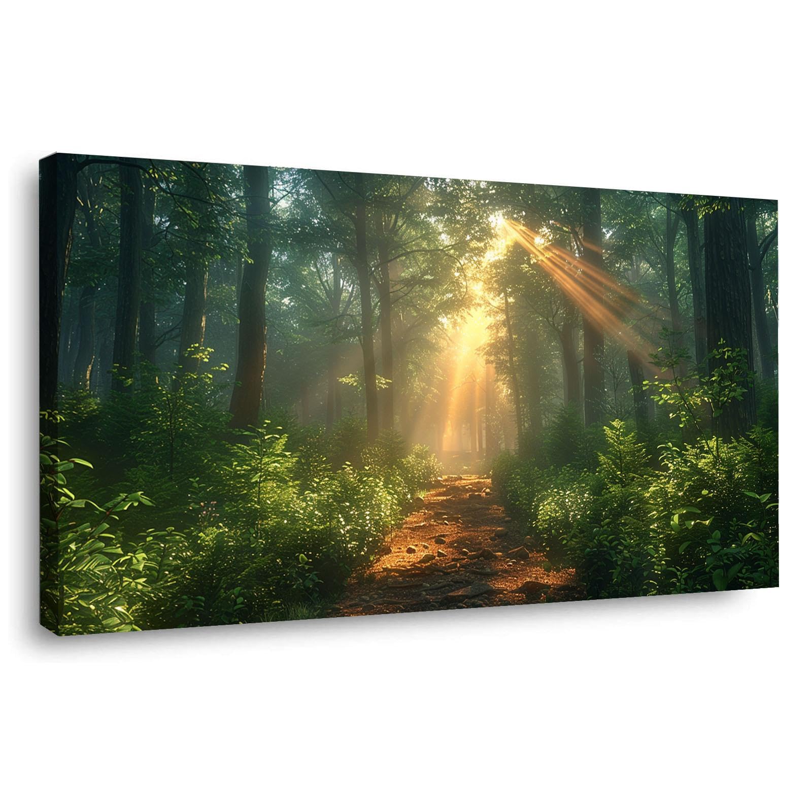 JOSUE Landscape Poster Natural Scenery Canvas Office Wall Art,Green,gold Painting Pictures For Living Room Bedroom Kitchen Home Office-60x120cm Framed