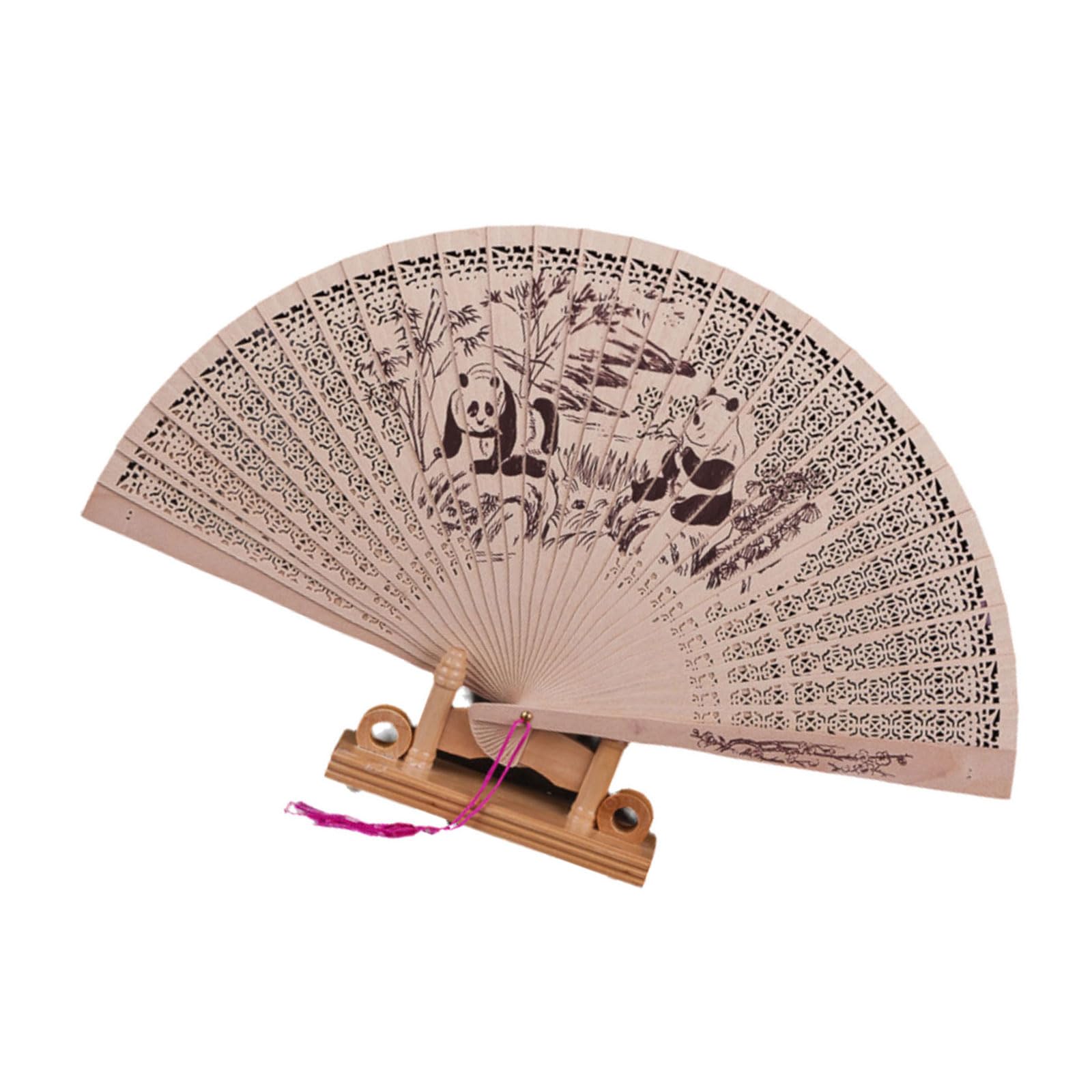 Elnwnnkc Panda Sophisticated Handcrafts Wood Fan Handheld Folding Fan With Authentics Chinese Florals Pattern For Collection And Use Hollow Carves