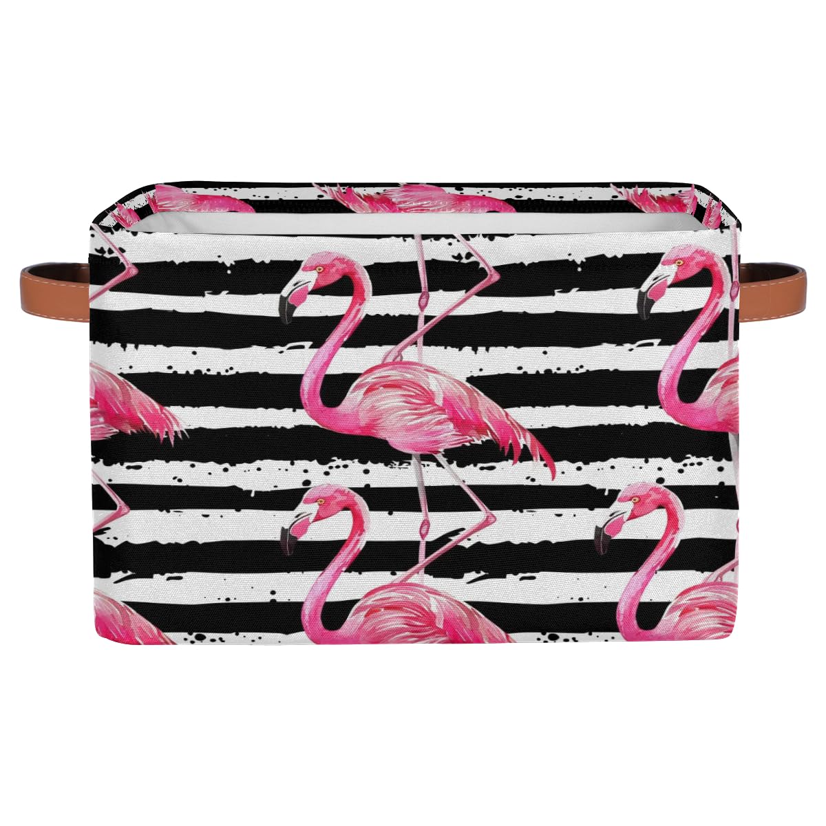 Storage Bins Foldable Cube Storage Baskets, Pink Flamingo Black And White Stripes Closet Shelf Organizer, Decorative Basket for Nursery Kids Bathroom Home Office