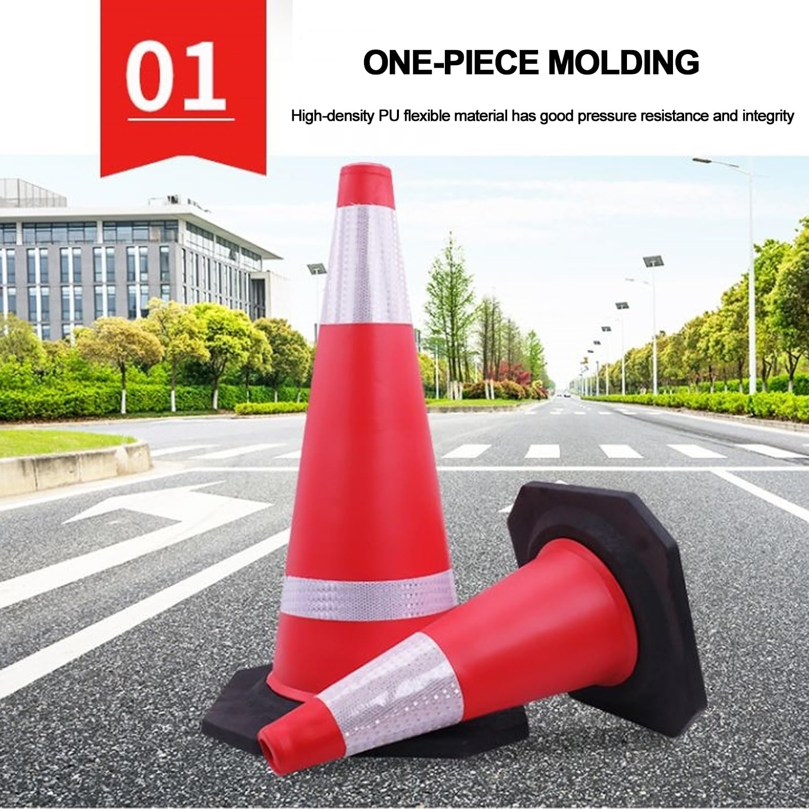 2 Postes Delimitadores de Tráfico de Goma con Base Negra Pesada, Conos Viales Flexibles Resistentes a Impactos con Collares Reflectantes Alta Visibilidad para Seguridad Vial(70cm/28in)