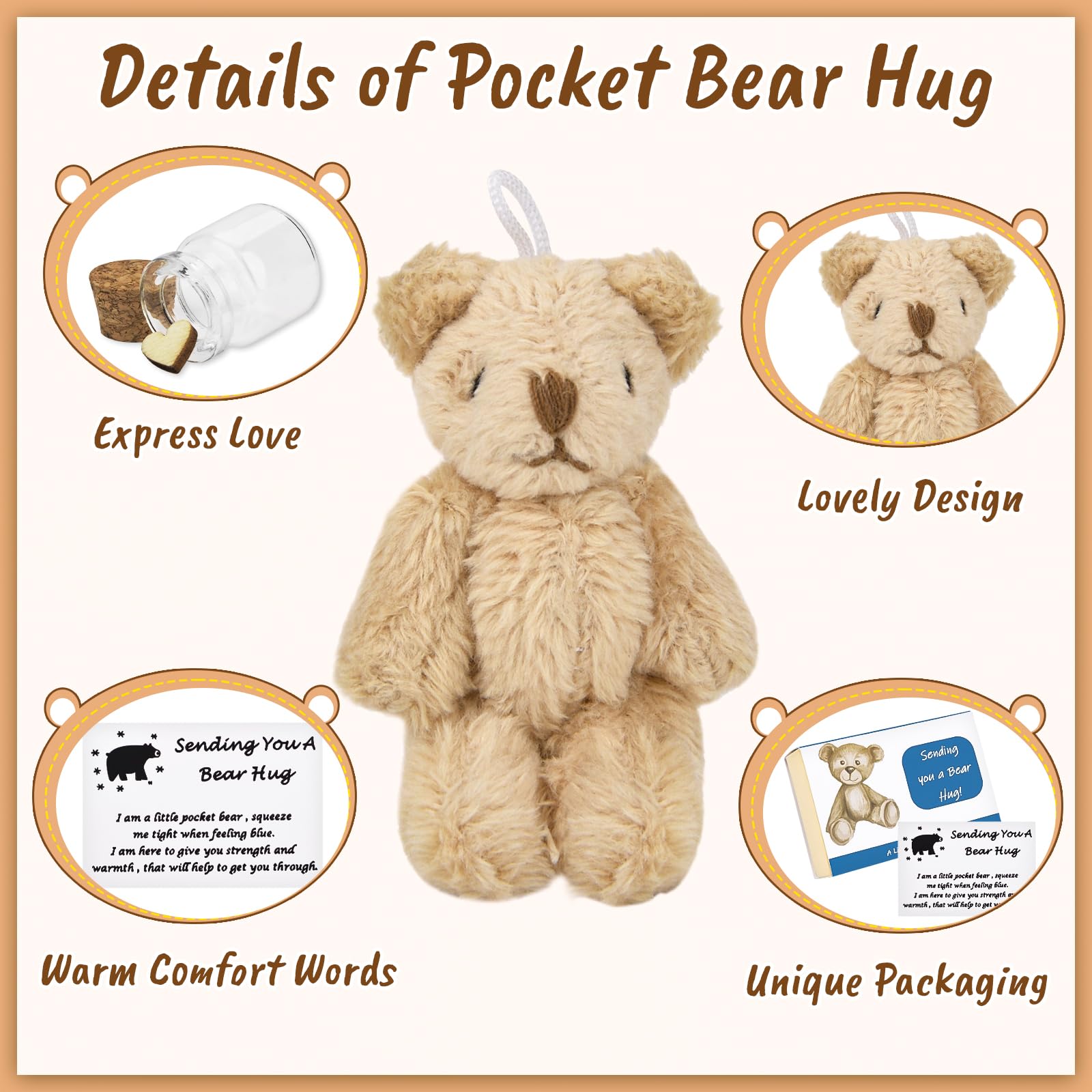 Pipihome Worry Bear Hug in a Box, Worry Bear Hug a Lumps with Inspirational Card - Image 4