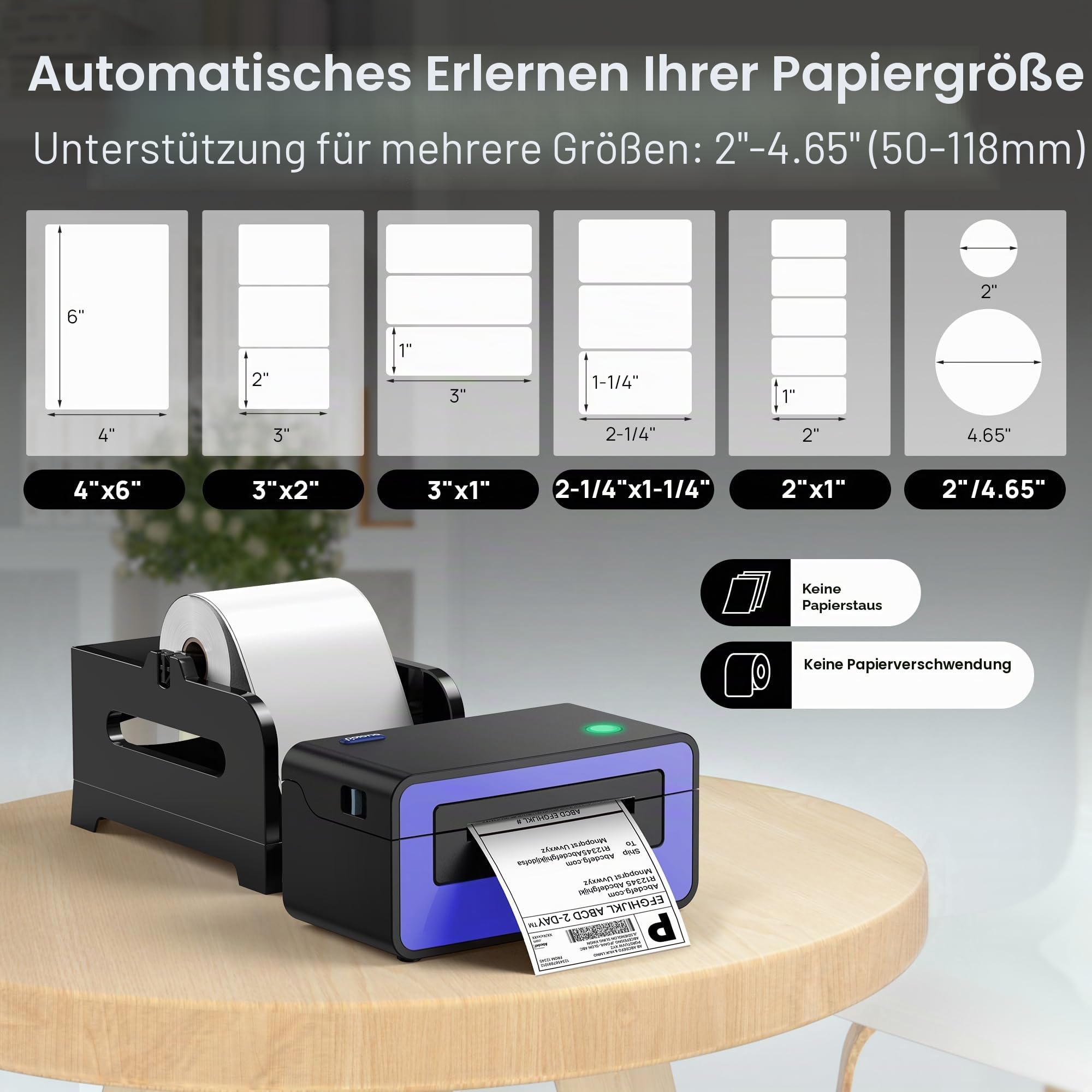 POLONO Etikettendrucker, DHL Thermodrucker Labeldrucker, Label Printer Thermodrucker Desktop Etikettendruck für Amazon, Ebay, Etsy & Shopify, DHL ups USB Mac/PC Count, Lila