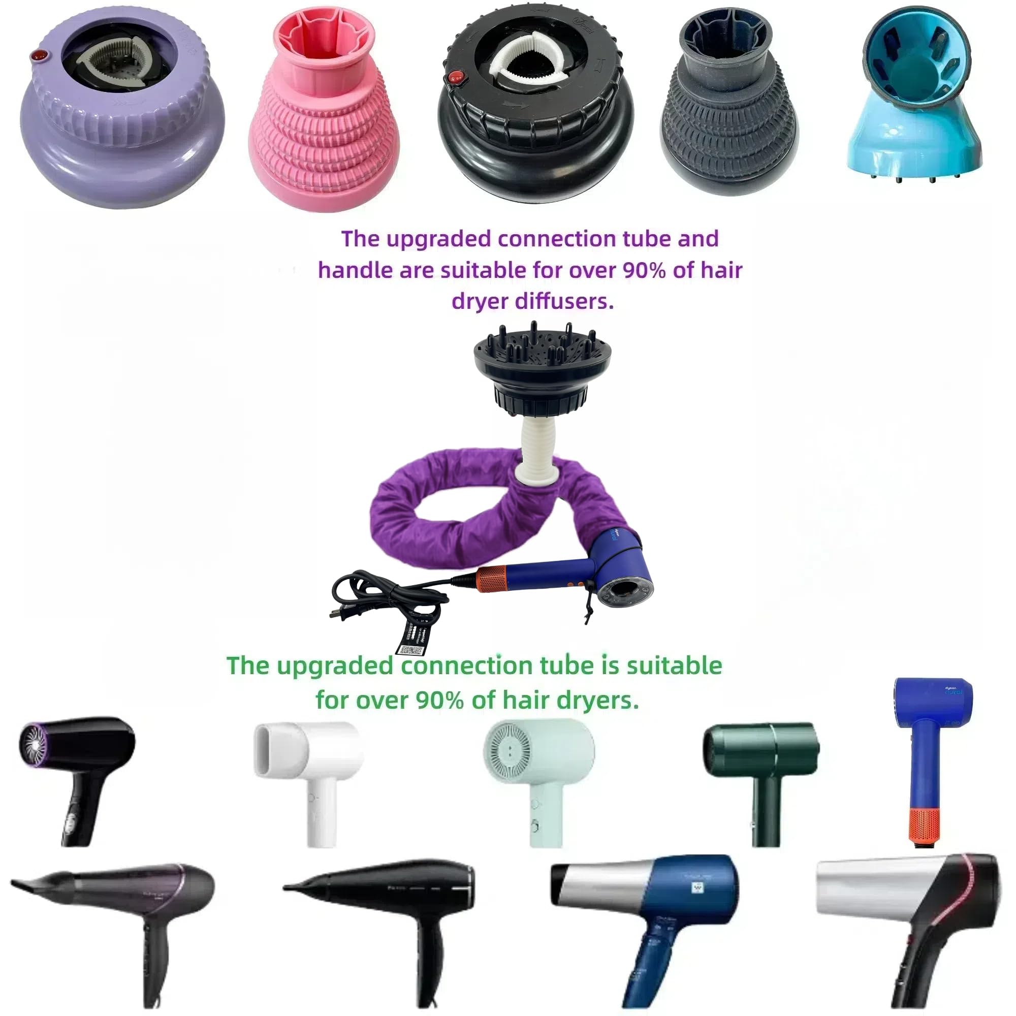 Difusor universal para cabello rizado y ondulado, color negro (morado)