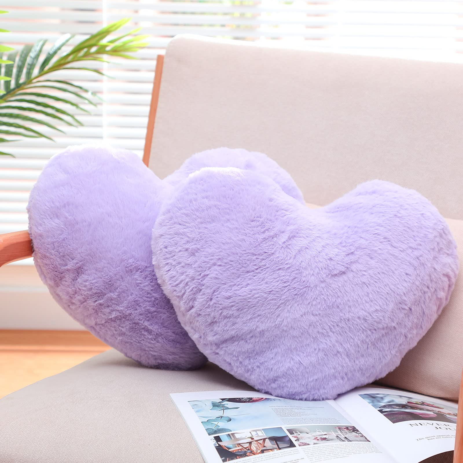 Remerry 2 Pcs Valentine's Day Heart Throw Pillow Plush Heart Shaped Decorative Pillow Faux Rabbit Fluffy Cushion Valentine Favor Anniversary Favor for