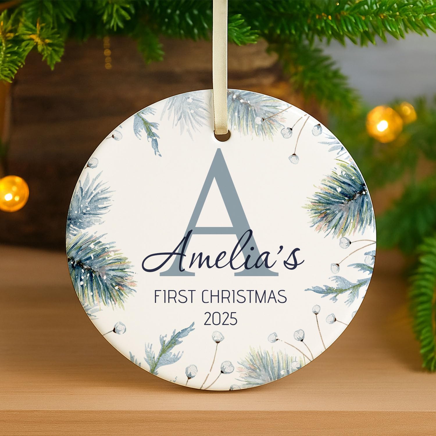 Gutegifts Men's White Personalised Ceramic Bauble With Name & Initial For Newborn Baby Boys/Girls - Christmas Tree Ornats & Keepsake Plaque Sign Gift
