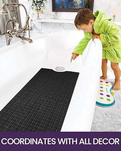 Miniatura 35 de DEXI - Tapete de baño y ducha, extra largo, 16 x 39 pulgadas, antideslizante con ventosas y agujeros de drenaje, lavable a máquina, libre