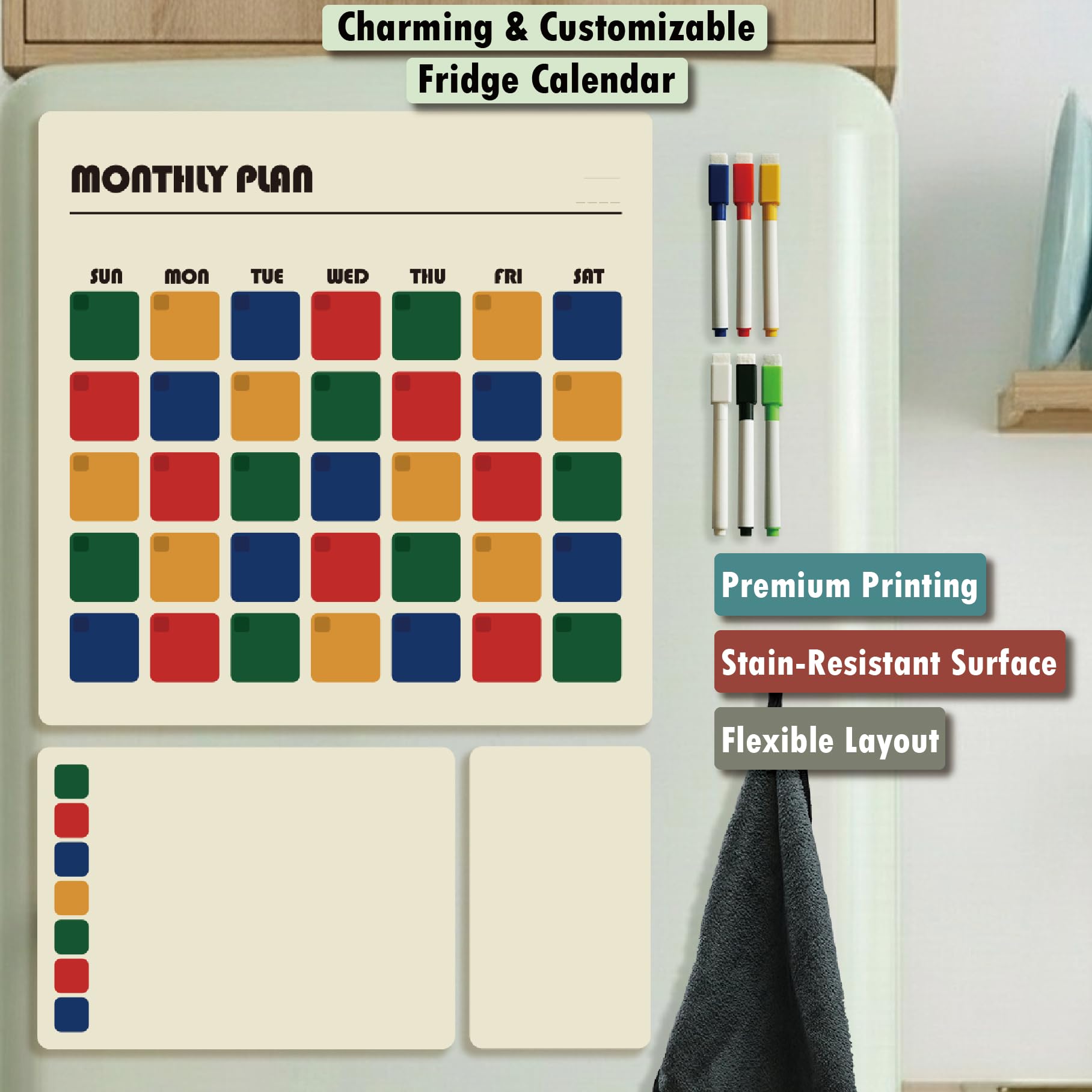 Calendario magnético, planificador mensual seco y juego de pizarra blanca semanal (paquete de 3) pizarra para nevera, para hacer comestibles, lista de compras, tabla de tareas, tabla de