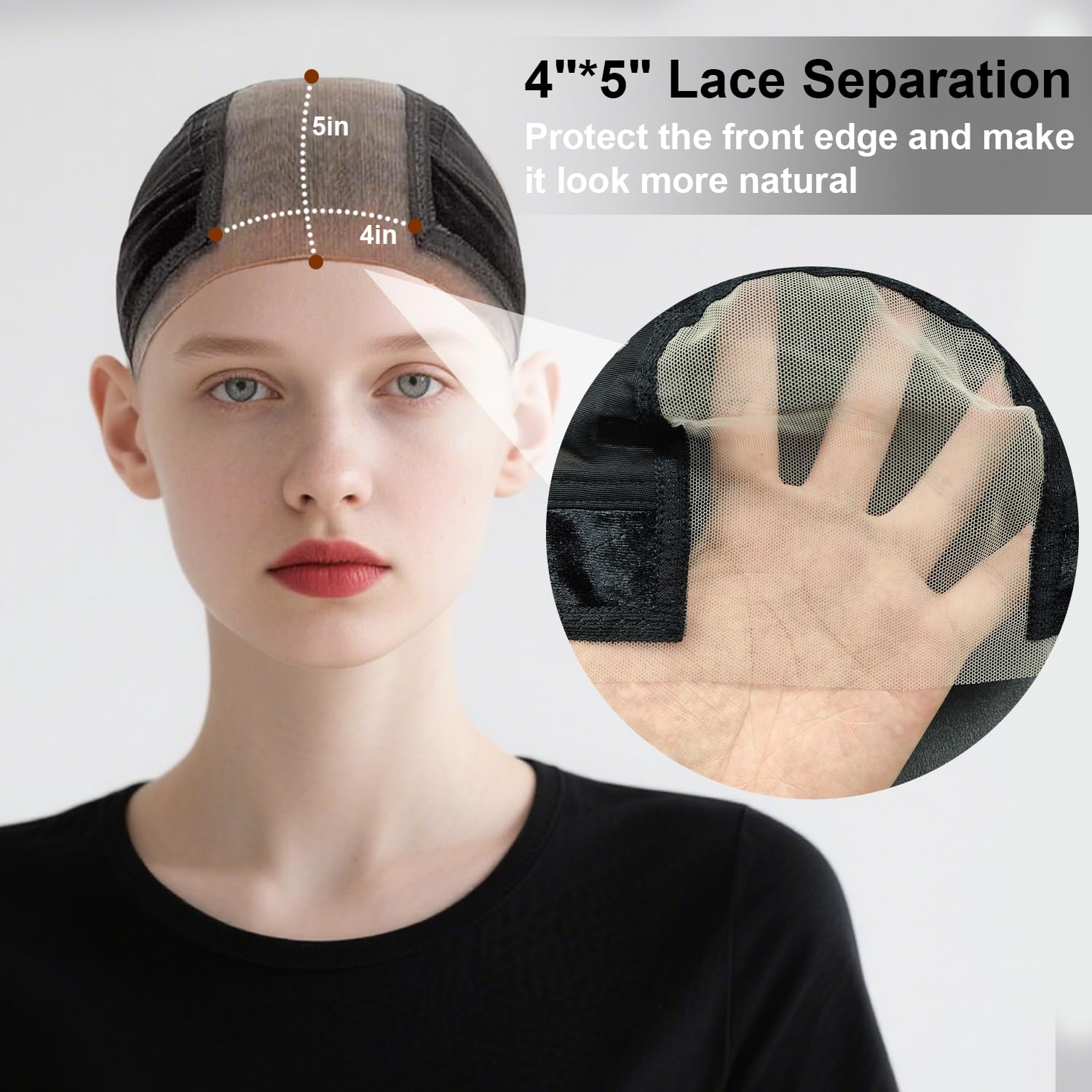 VLYX Adjustable Wig Grip Cap with Non-Slip Band - 4x5 Wider Transparent Lace for Glueless Lace Front Wigs Breathable Wig Cap (Black) - Image 2